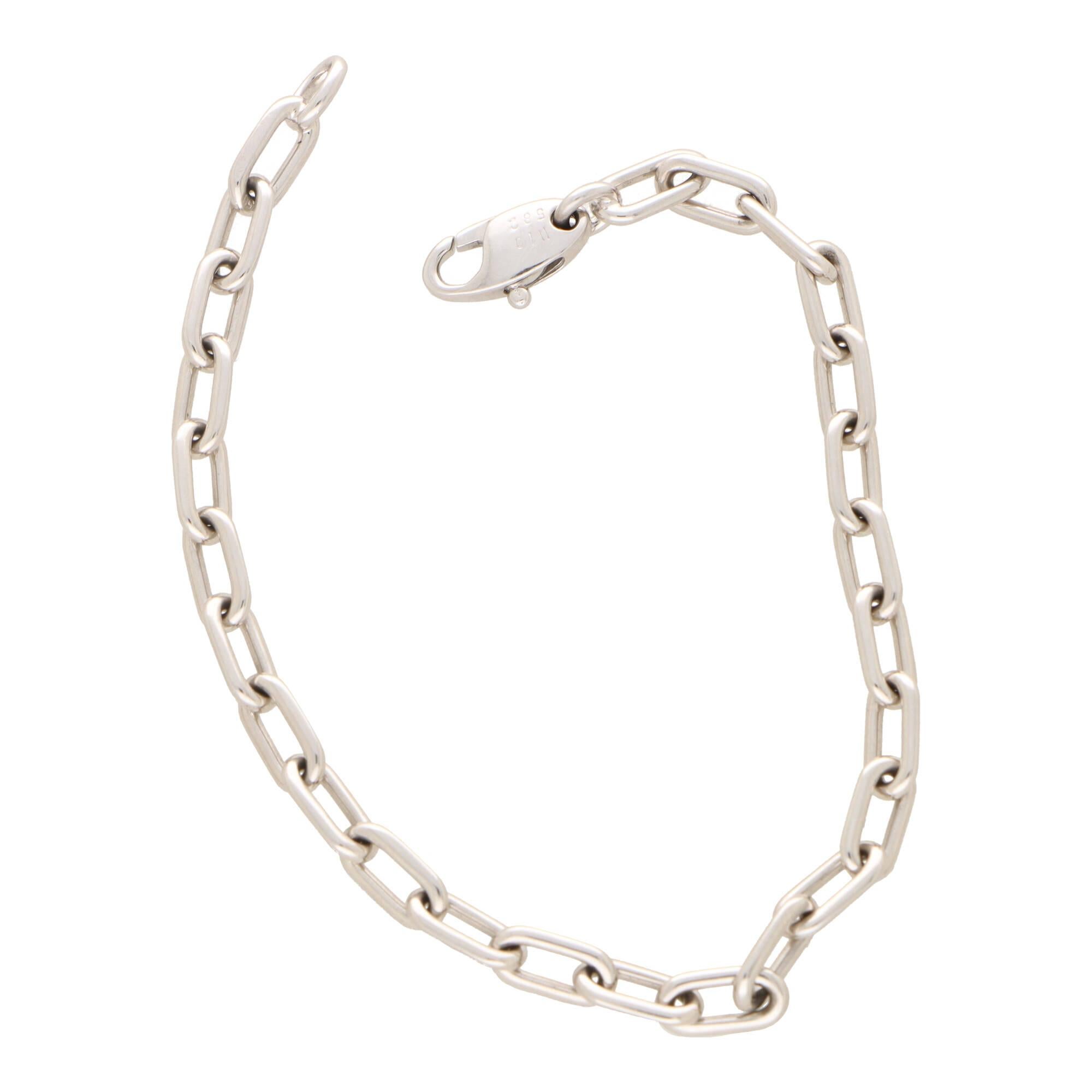 A beautiful vintage Cartier 'Spartacus' open link chain bracelet set in 18k white gold.

The bracelet is composed of 27 solid rose gold links and fastened with a lobster clasp fitting. The clasp is stamped with the Cartier logo motif which is a