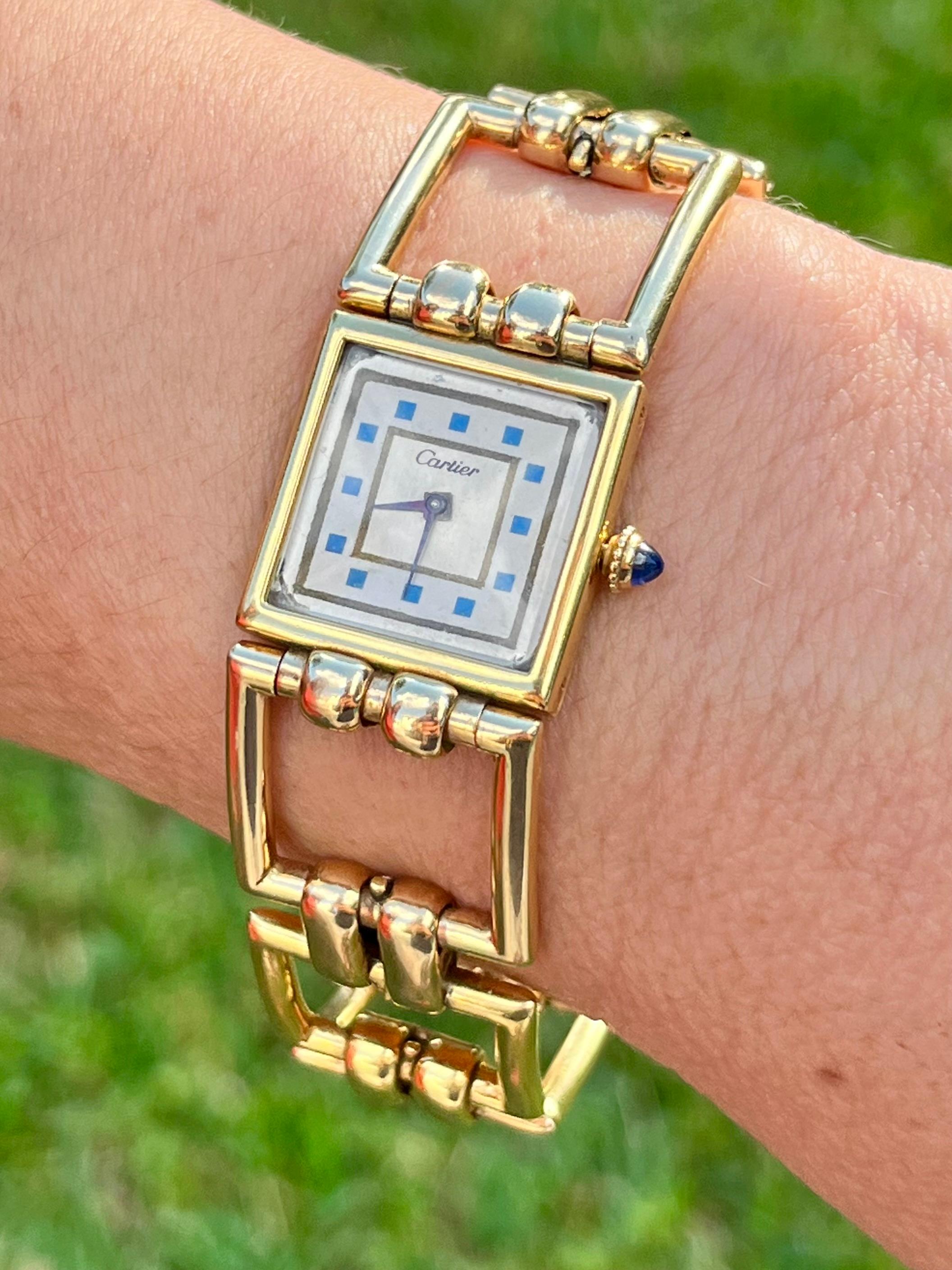 Women's Vintage Cartier Square Link Watch in 14k gold - 21mm - Laides Cartier Watch