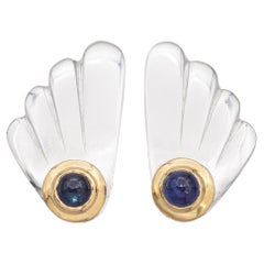 Vintage Cartier Ohrringe aus Sterlingsilber & 18k Gelbgold mit Saphir-Cabochon