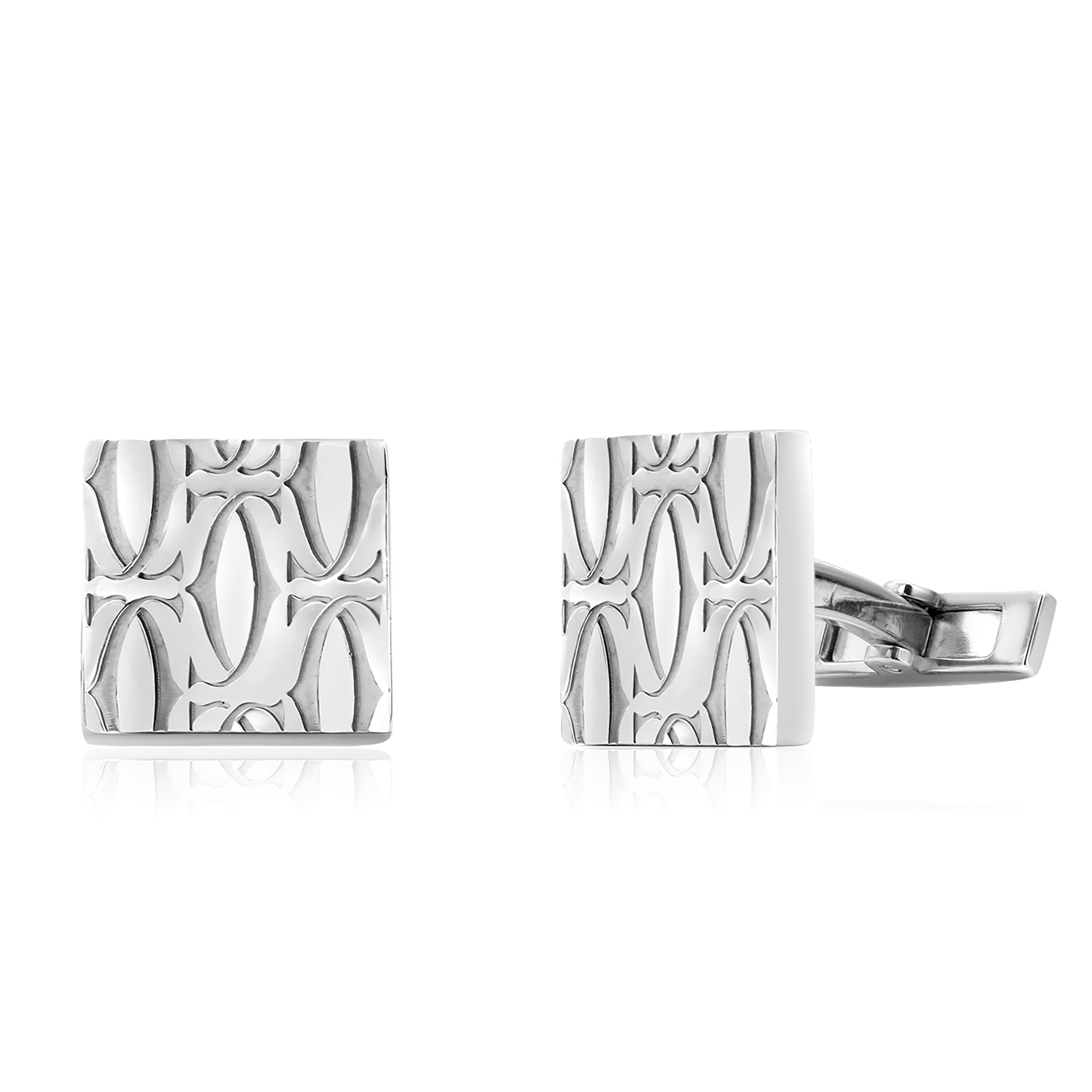 Vintage Cartier Sterling Silver C Décor 2c Logo Motif Cufflinks In Good Condition In New York, NY