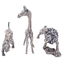 Vintage Cartier Sterling Silver Giraffe, Lion and Panther Miniature Figurines
