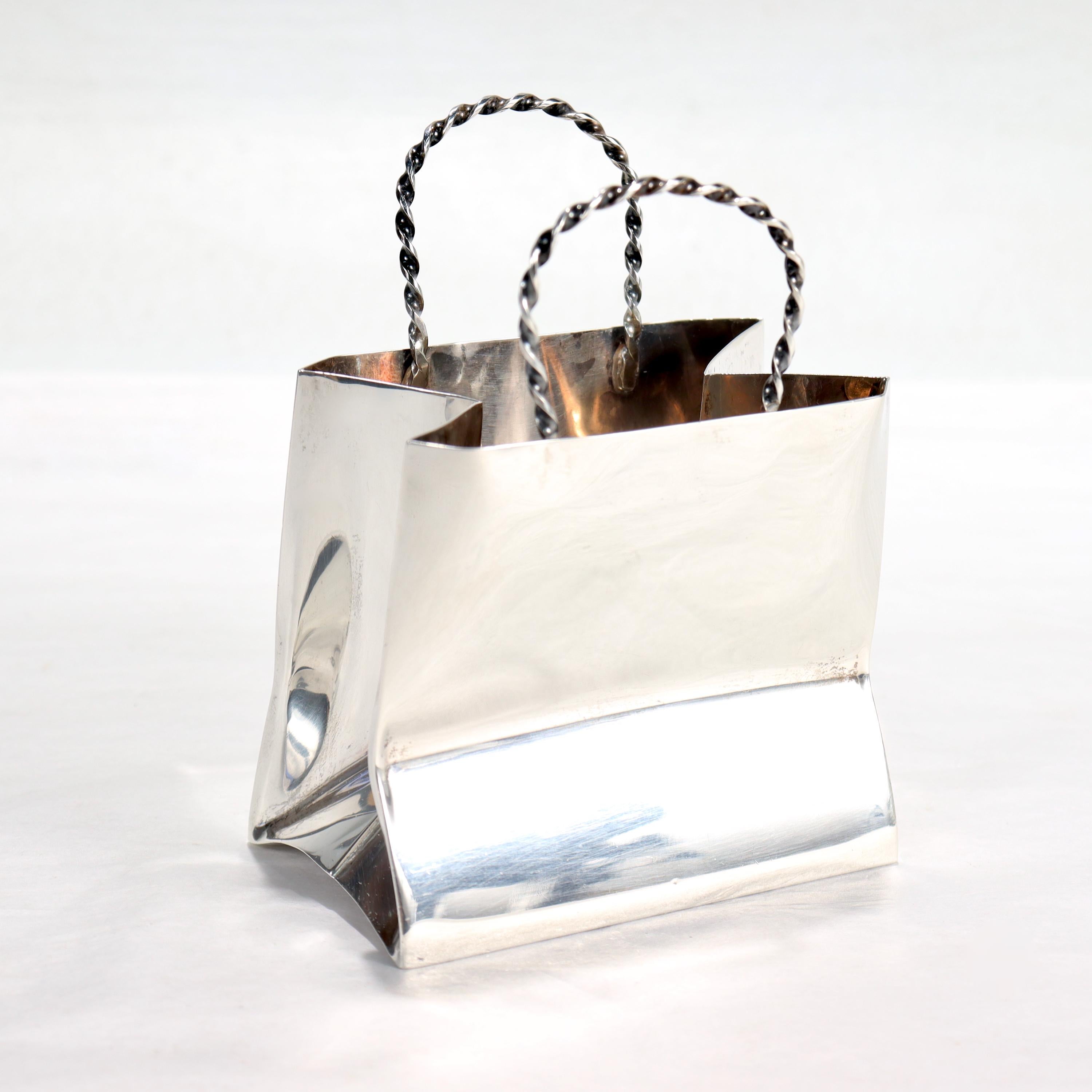 Modern Vintage Cartier Sterling Silver Miniature Shopping or Gift Bag