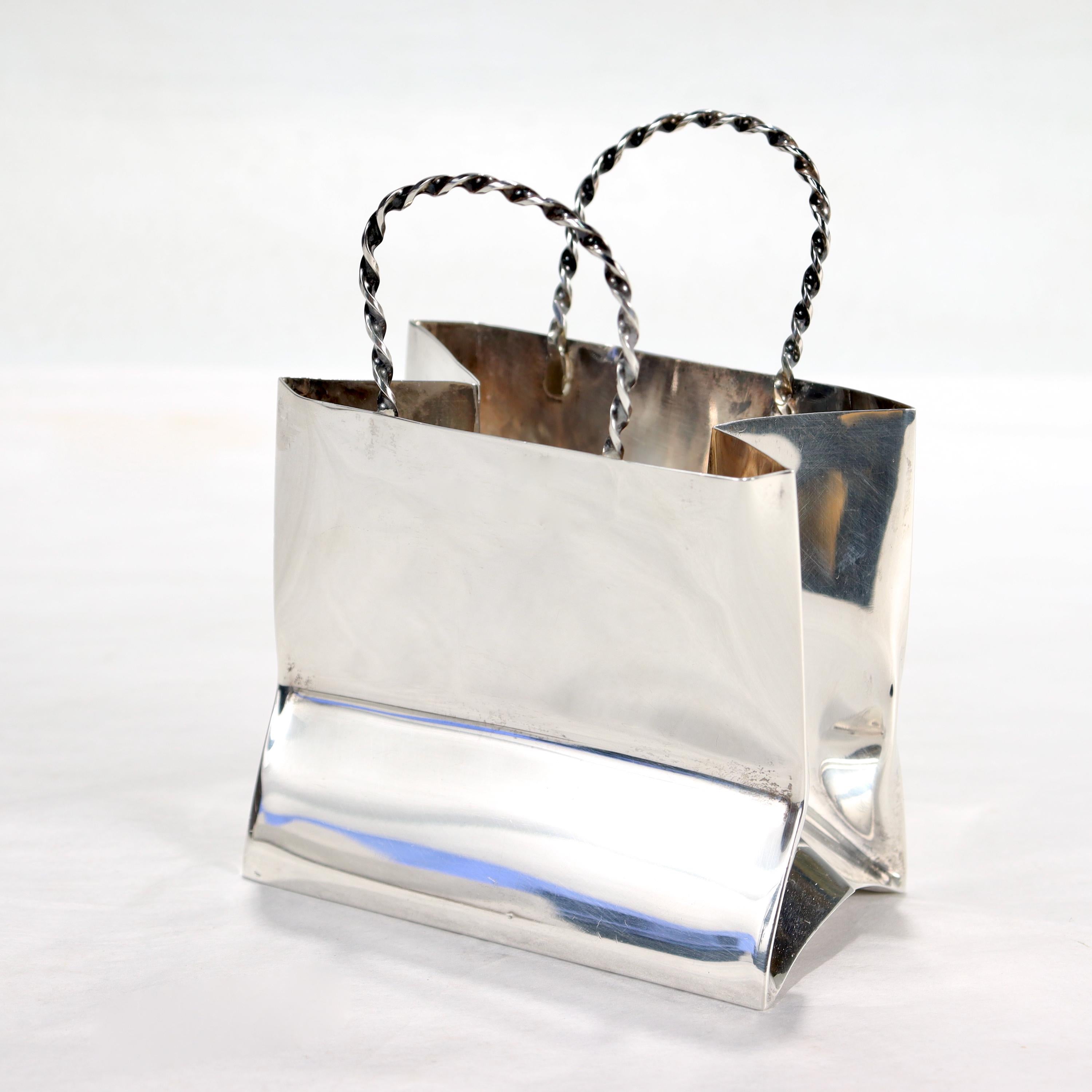 Vintage Cartier Sterling Silver Miniature Shopping or Gift Bag In Good Condition In Philadelphia, PA