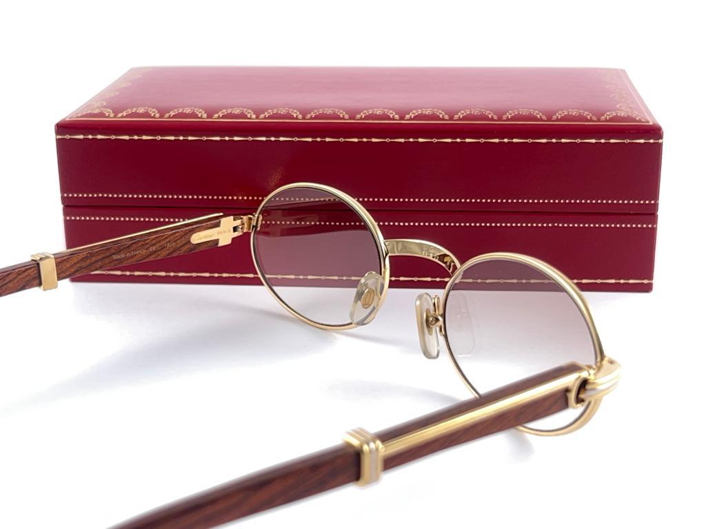 Vintage Cartier Sully Gold und Holz 53/22 Full Set Brown Lens Frankreich Sonnenbrille im Angebot 1