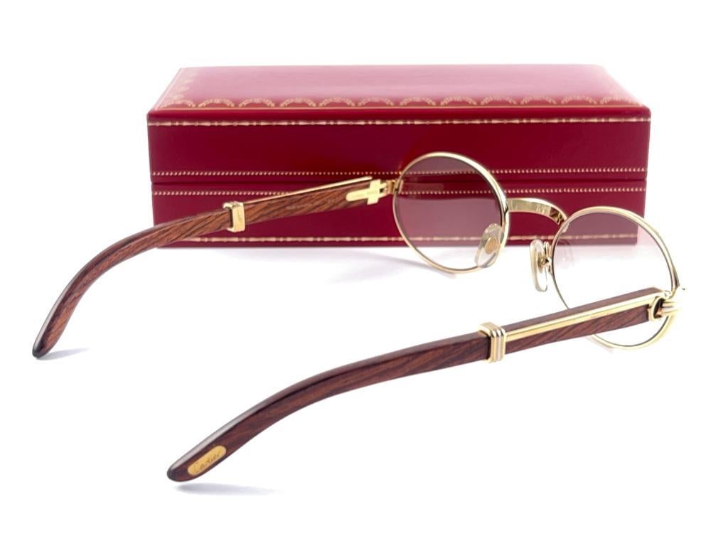 Vintage Cartier Sully Gold und Holz 53/22 Full Set Brown Lens Frankreich Sonnenbrille im Angebot 2