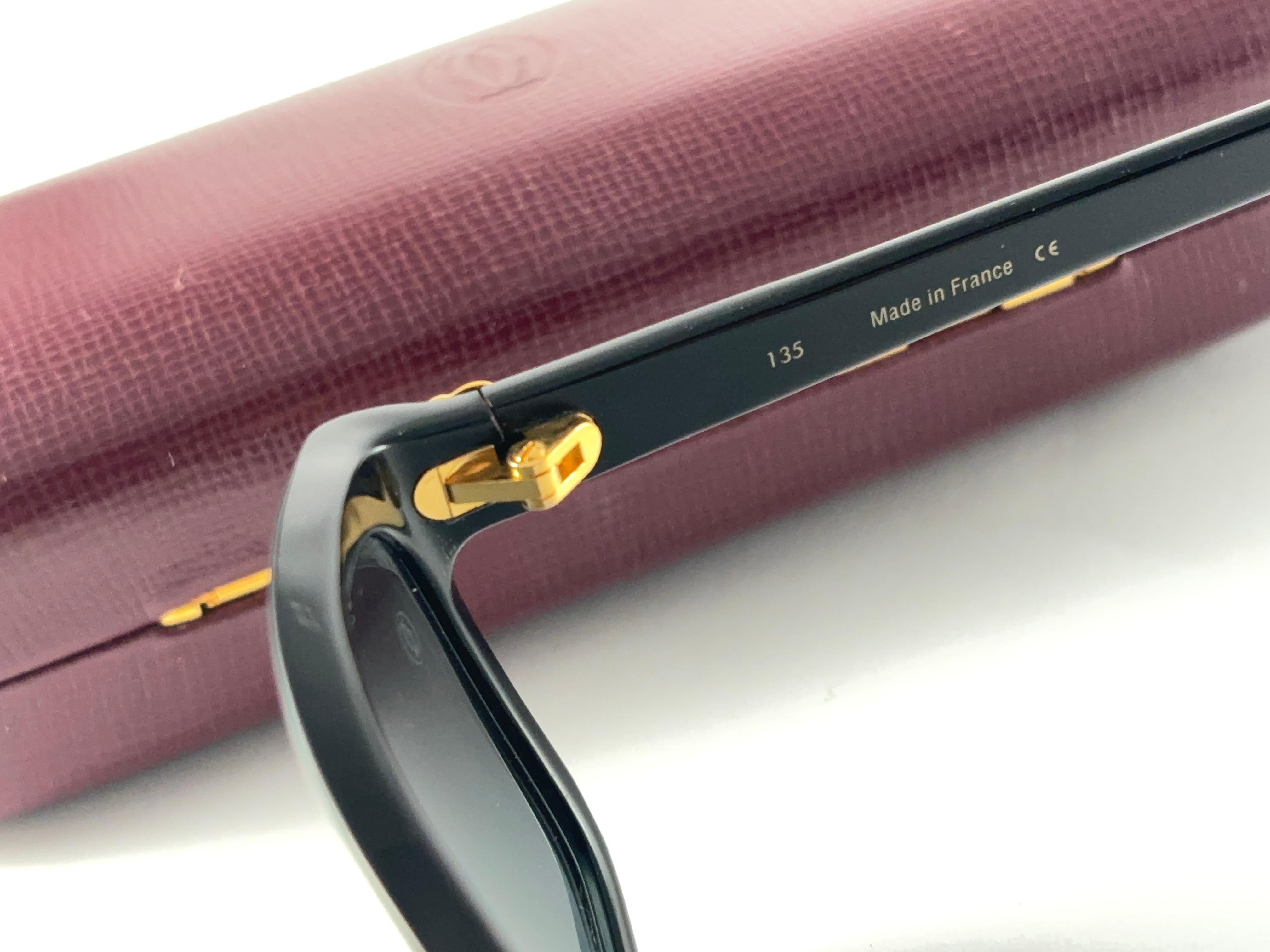 Vintage Cartier Sonnenuntergang Schwarz Medium Sonnenbrille 18k Gold Frankreich 1991 für Damen oder Herren im Angebot