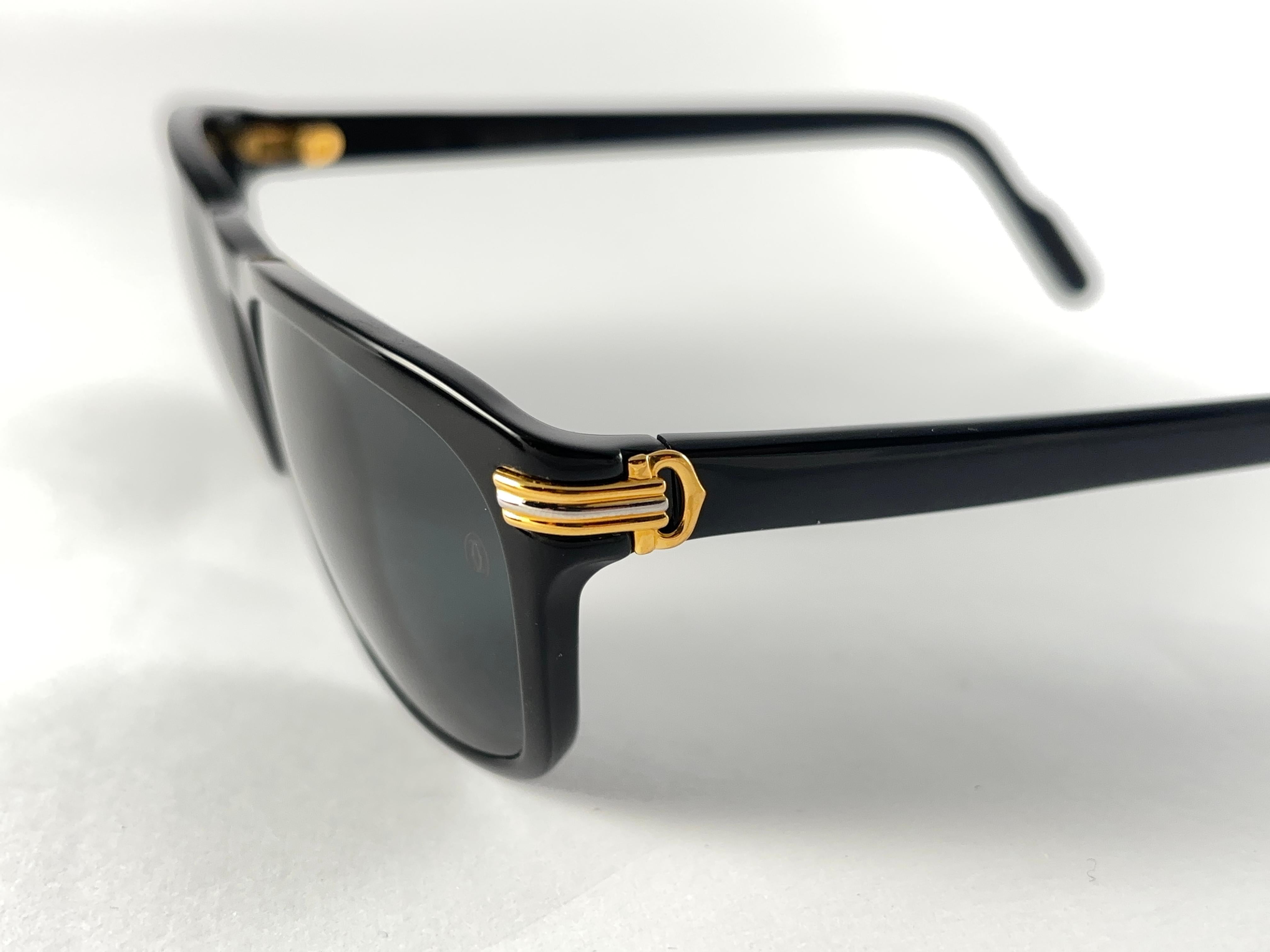 Vintage Cartier Sonnenuntergang Schwarz Medium Sonnenbrille 18k Gold Frankreich 1991 im Angebot 1