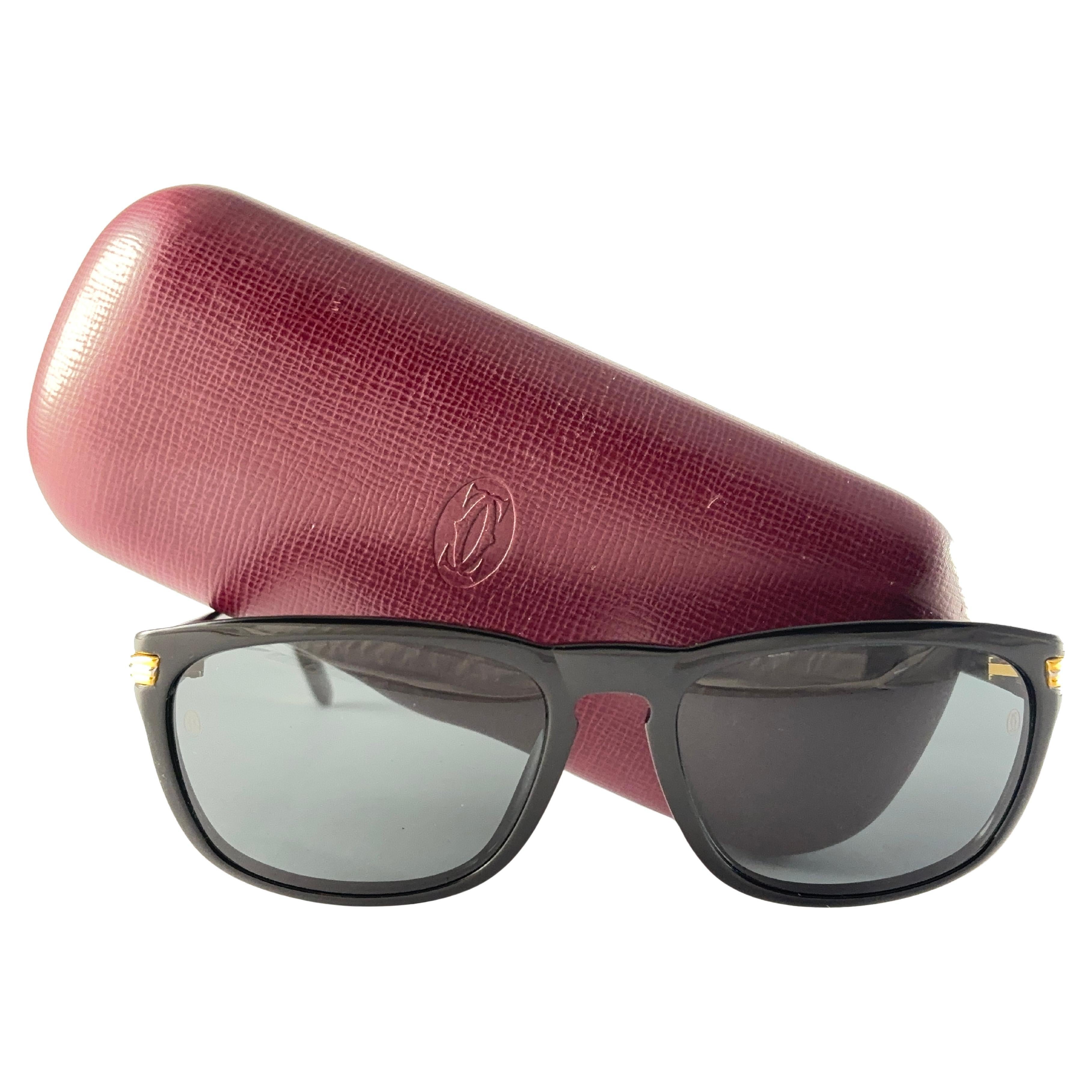 Vintage Cartier Sonnenuntergang Schwarz Medium Sonnenbrille 18k Gold Frankreich 1991
