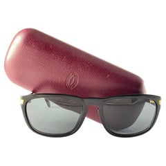 Vintage Cartier Sunset Black Medium Sunglasses 18k Gold France 1991
