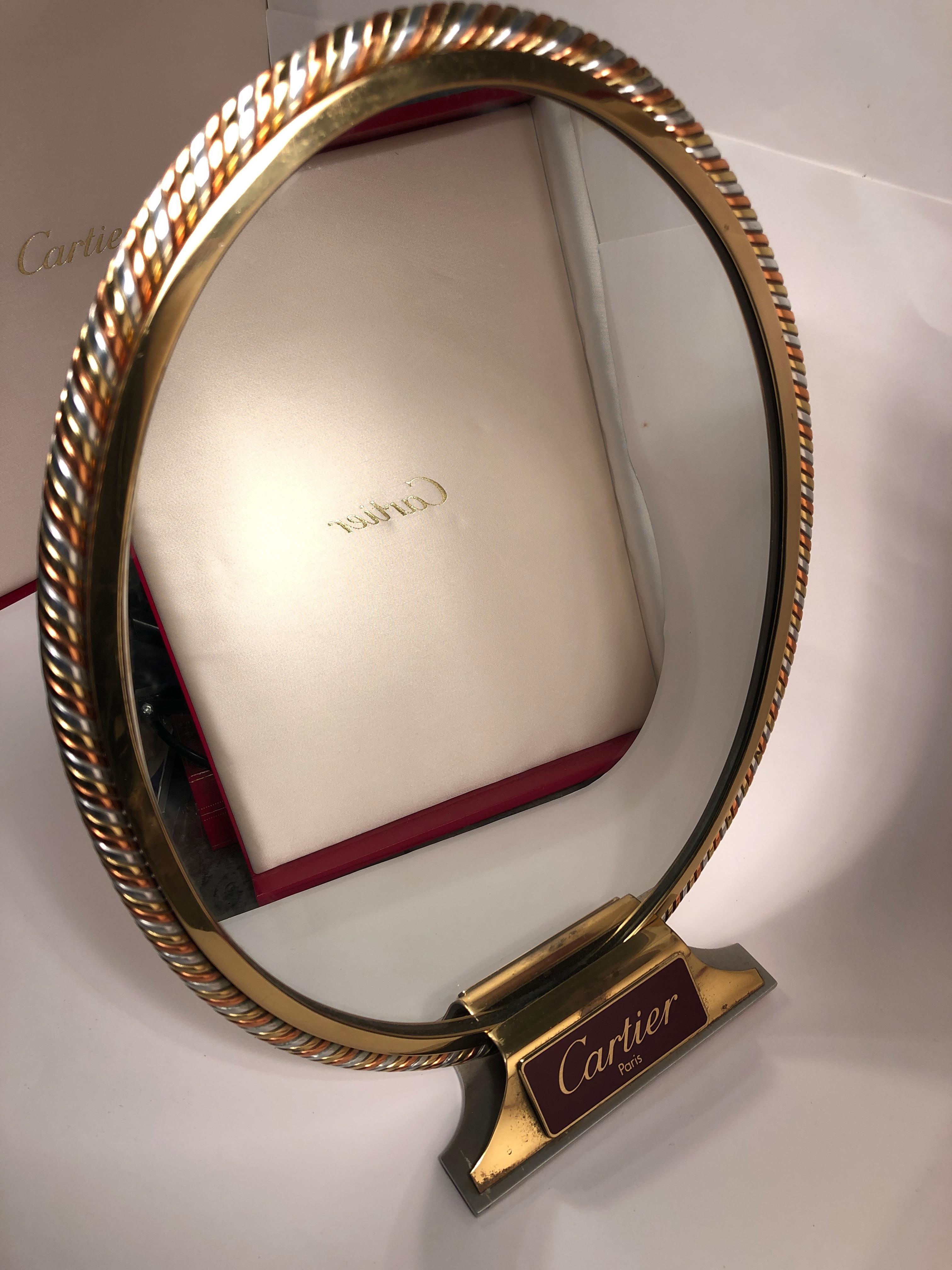 Vintage Cartier Table Mirror Silver Gold and Rose Plated, 1970 In Good Condition In Vis, NL