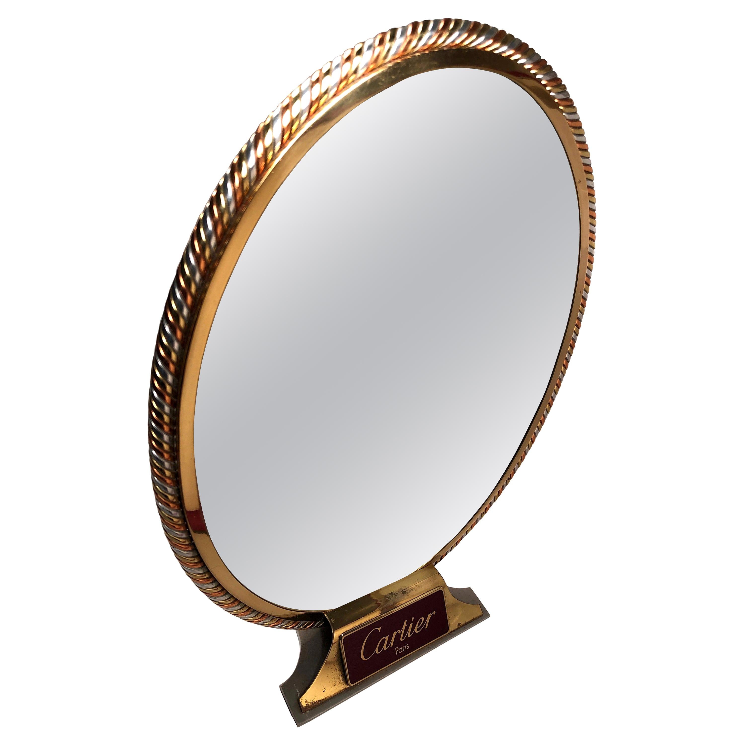 Vintage Cartier Table Mirror Silver Gold and Rose Plated, 1970