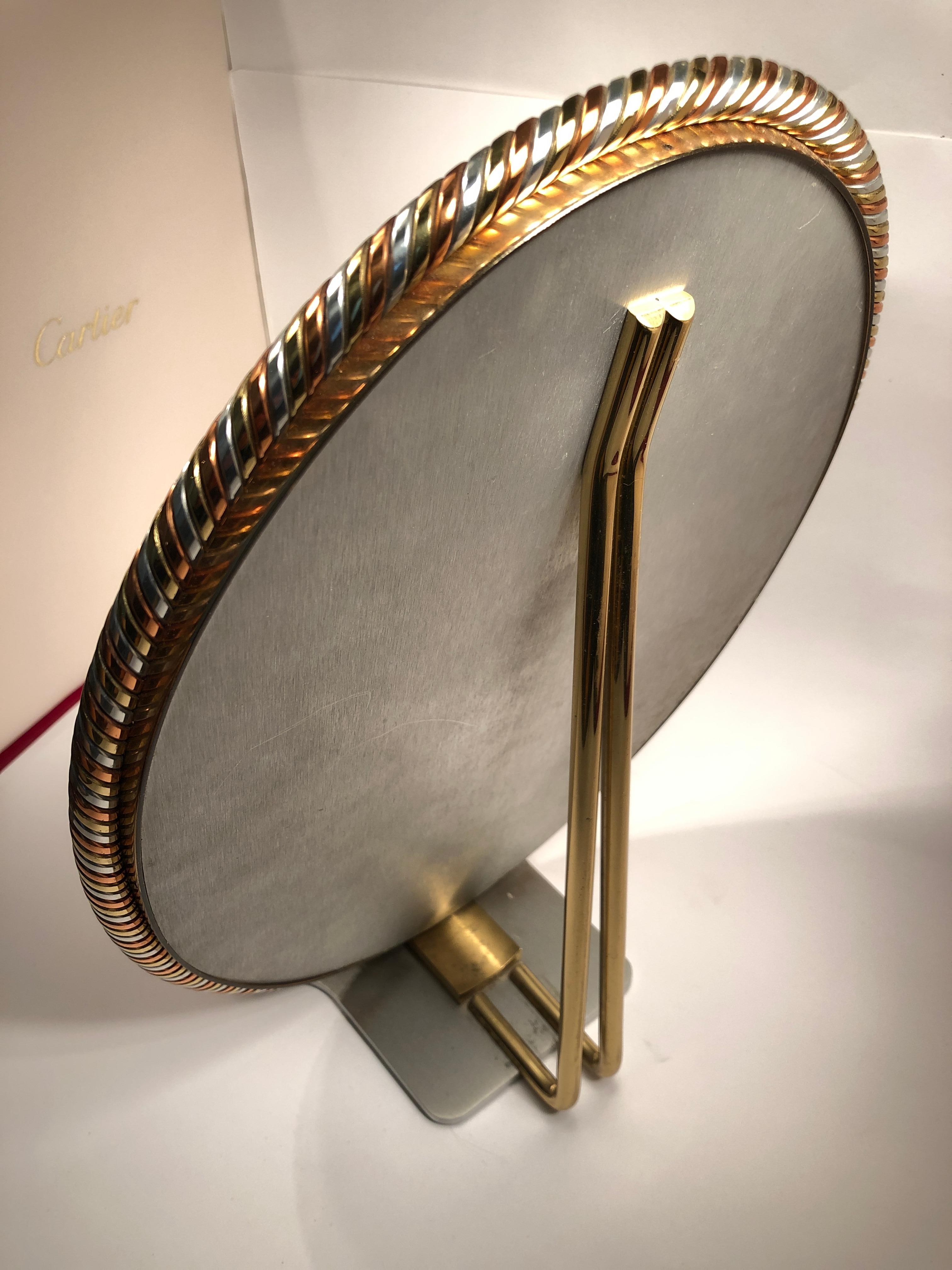 Mid-Century Modern Vintage Cartier Table Mirror Silver Gold and Rose Plated, 1970