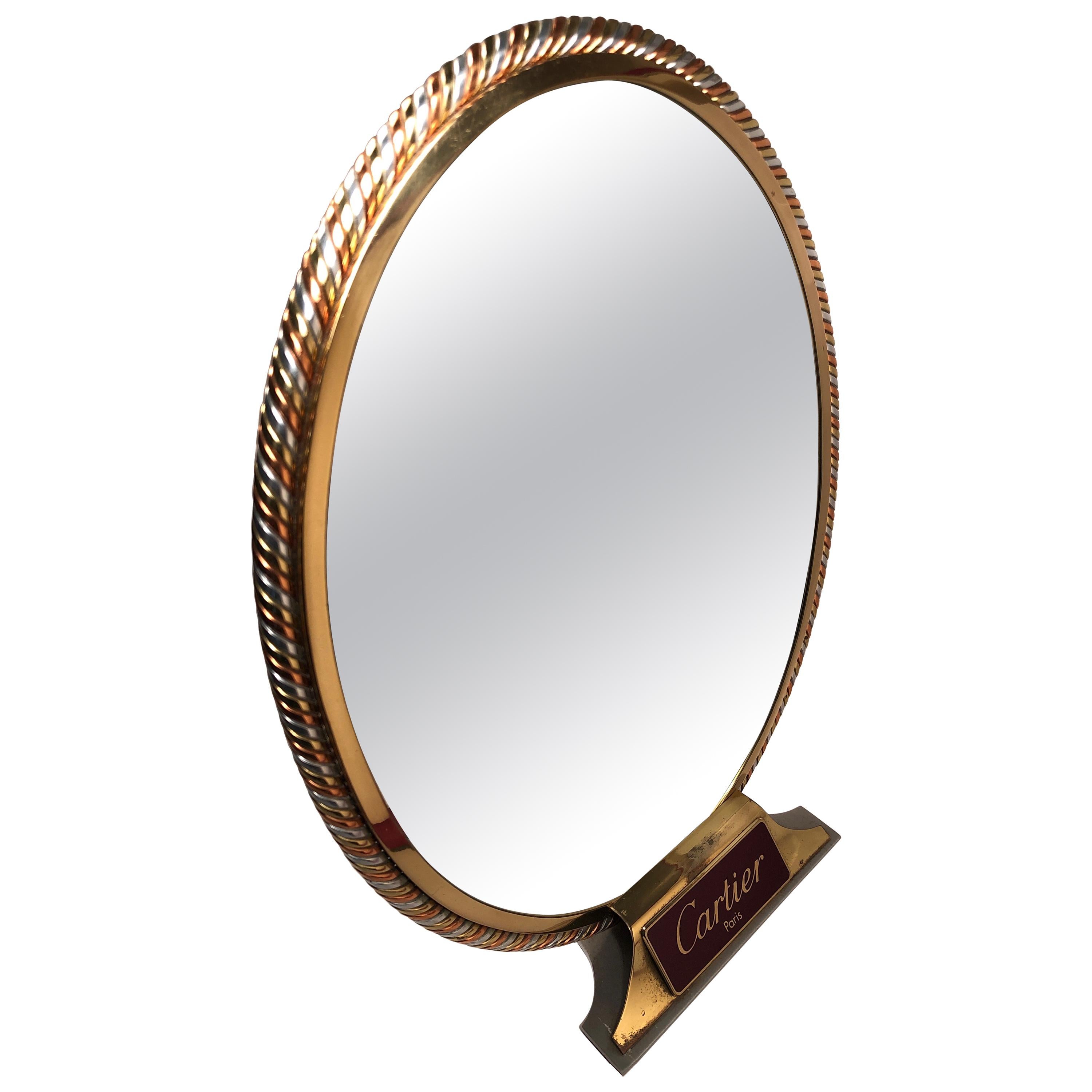 Vintage Cartier Table Mirror Silver Gold and Rose Plated, 1970