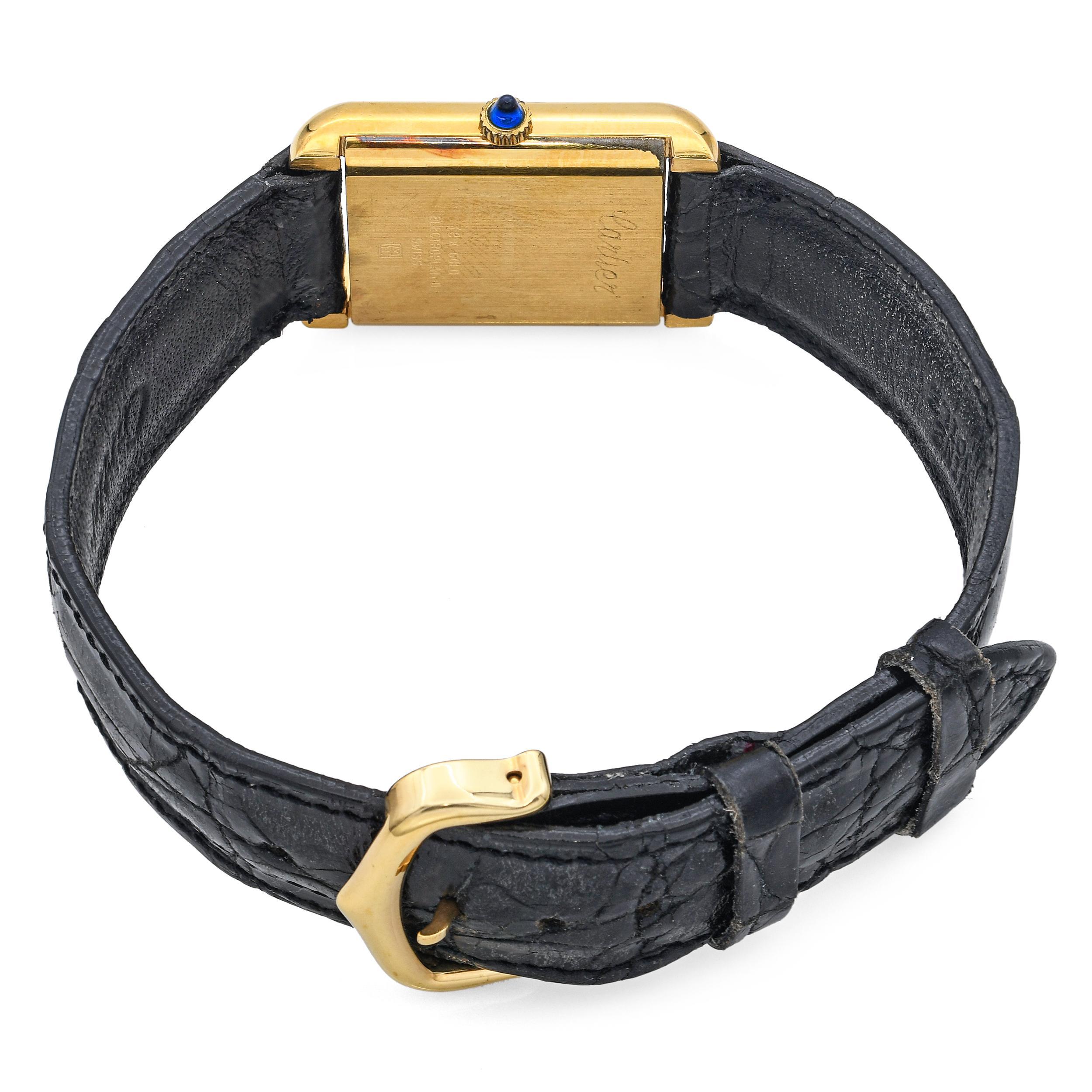 Reloj mecánico de caballero vintage Cartier Tank 18k chapado en oro en venta 1