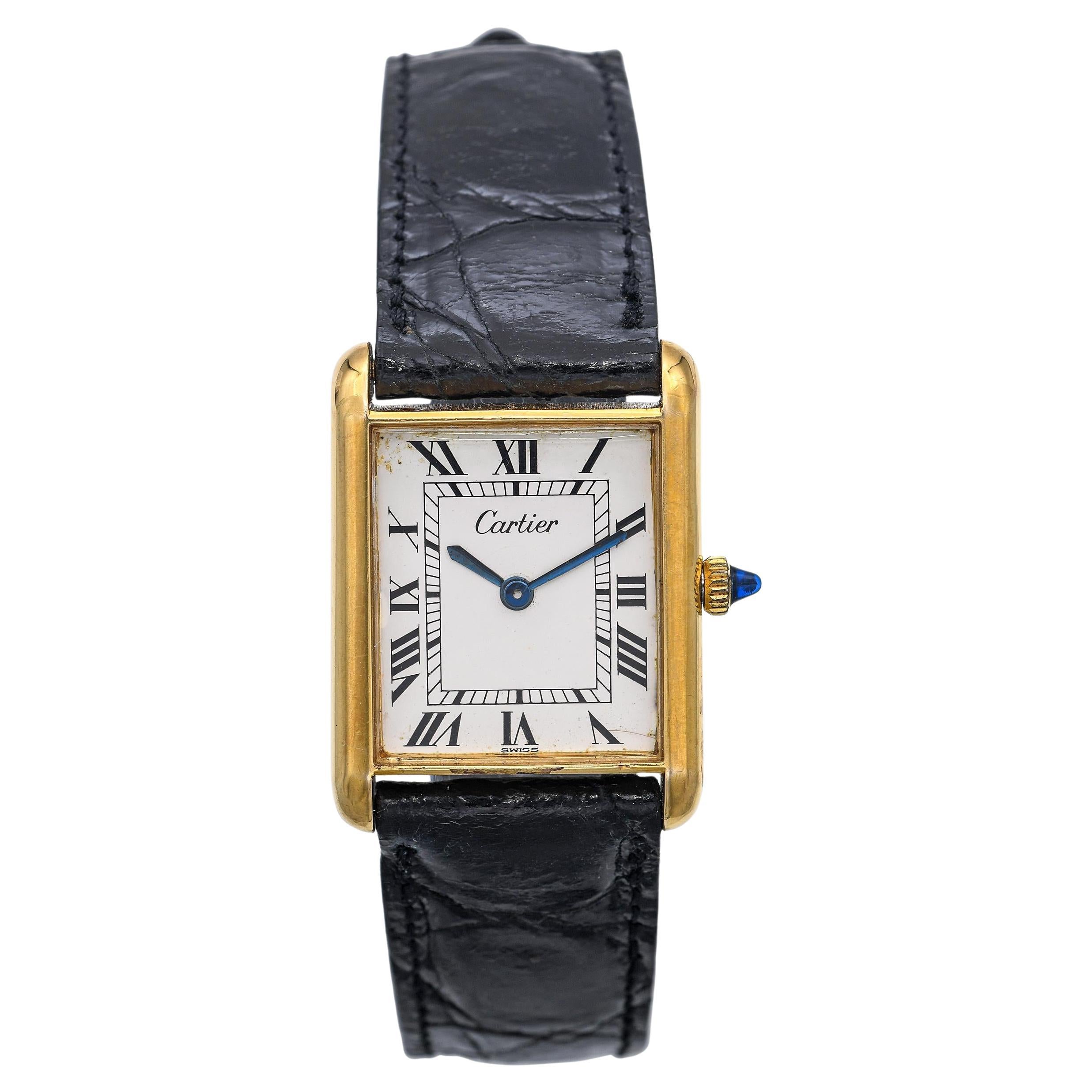 Orologio meccanico d'epoca da uomo Cartier Tank 18k placcato oro