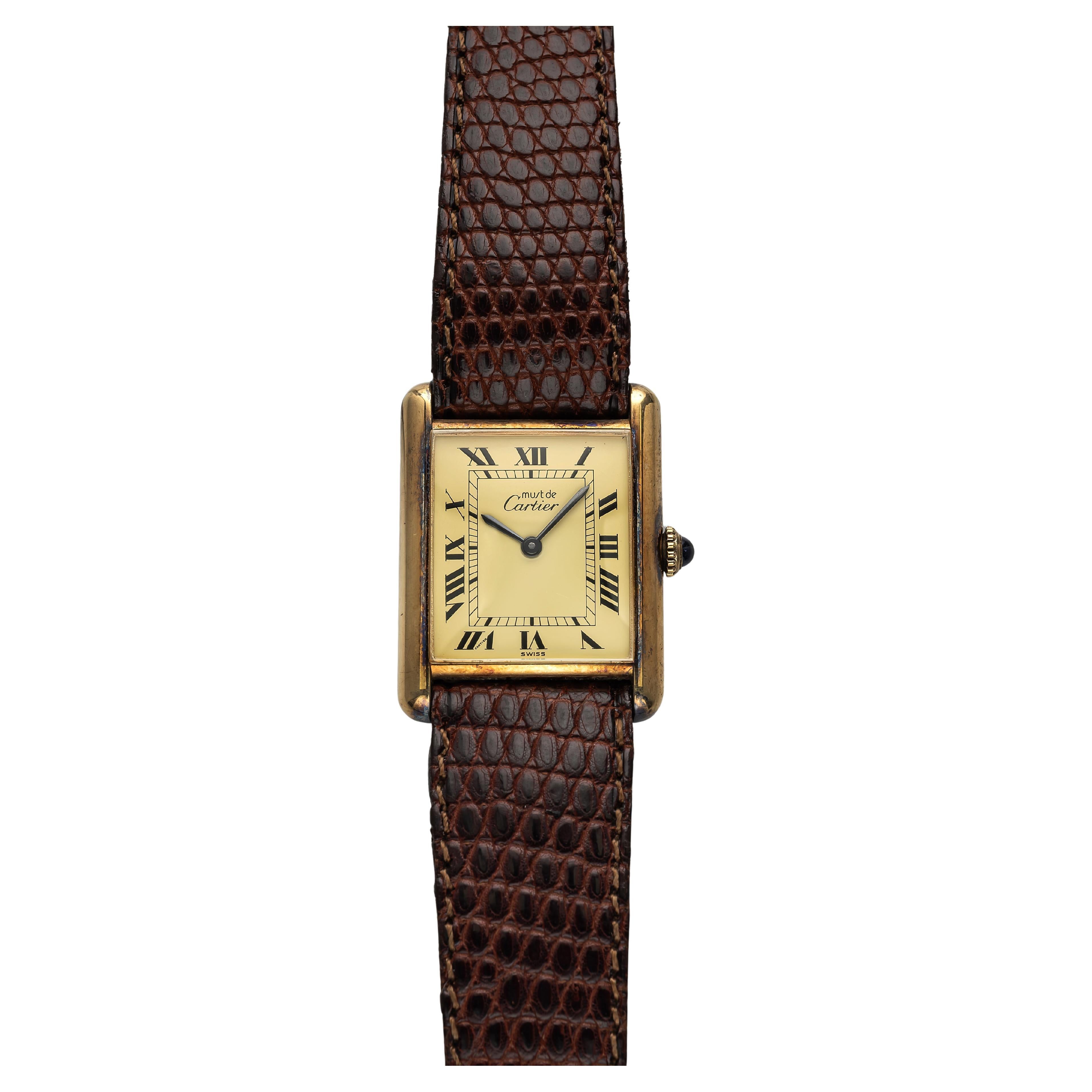 Vintage Cartier Tank Años 80 Limón Esfera Romana Viento Manual Caja 23x30mm