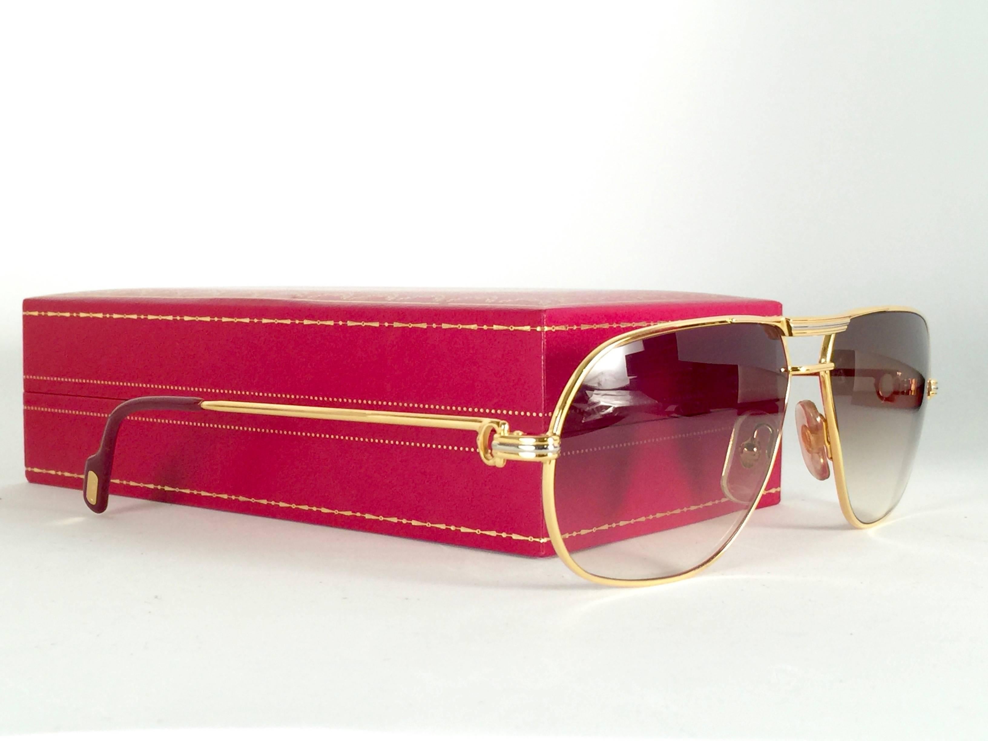 Brown Vintage Cartier Tank 59mm Medium Gradient Vendome Sunglasses 18k Sunglasses
