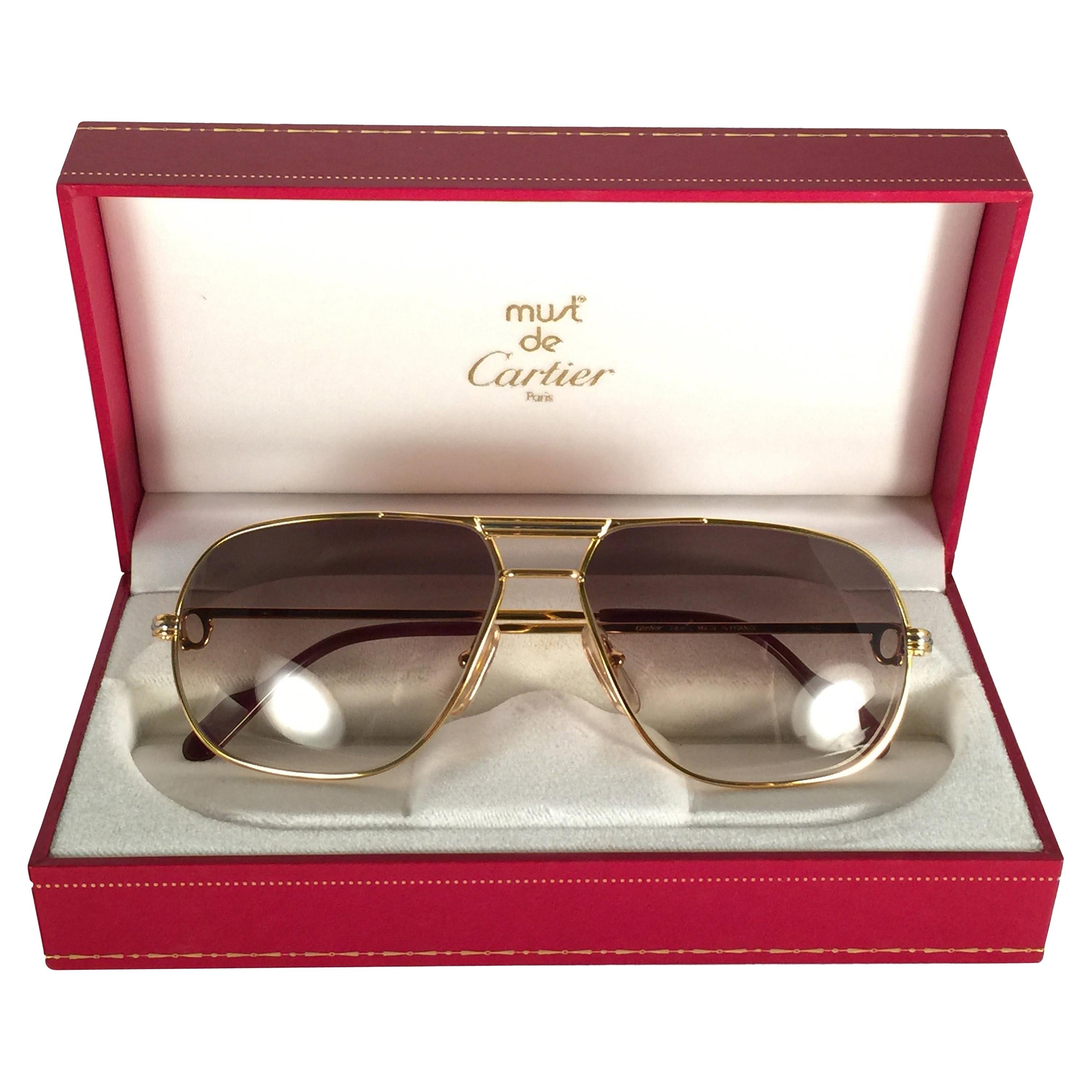Vintage Cartier Tank 59mm Medium Gradient Vendome Sunglasses 18k Sunglasses  at 1stDibs