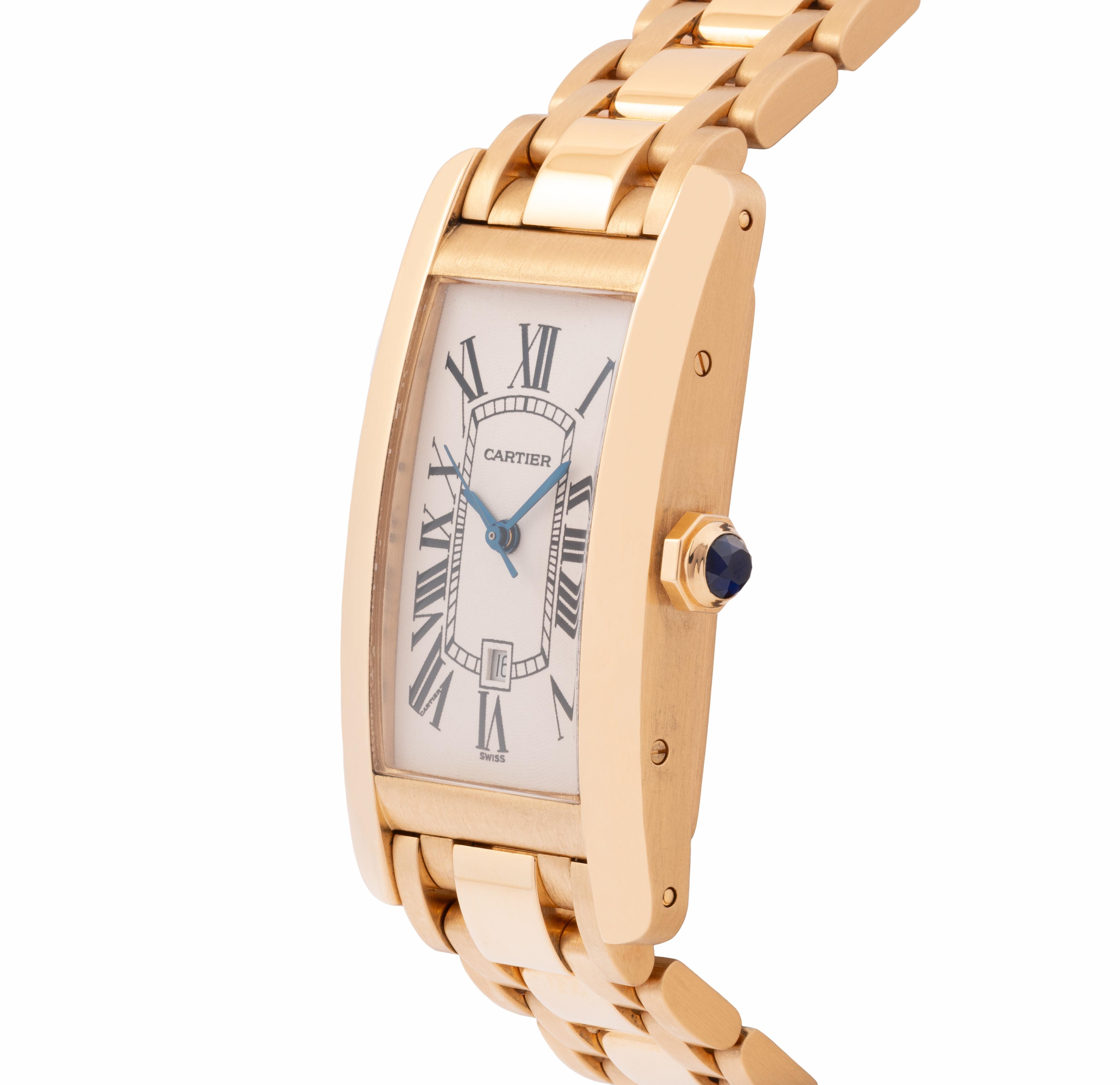 Vintage Cartier Tank Américaine 18 Karat Yellow Gold Model W26035K2 Automatic In Excellent Condition In New York, NY