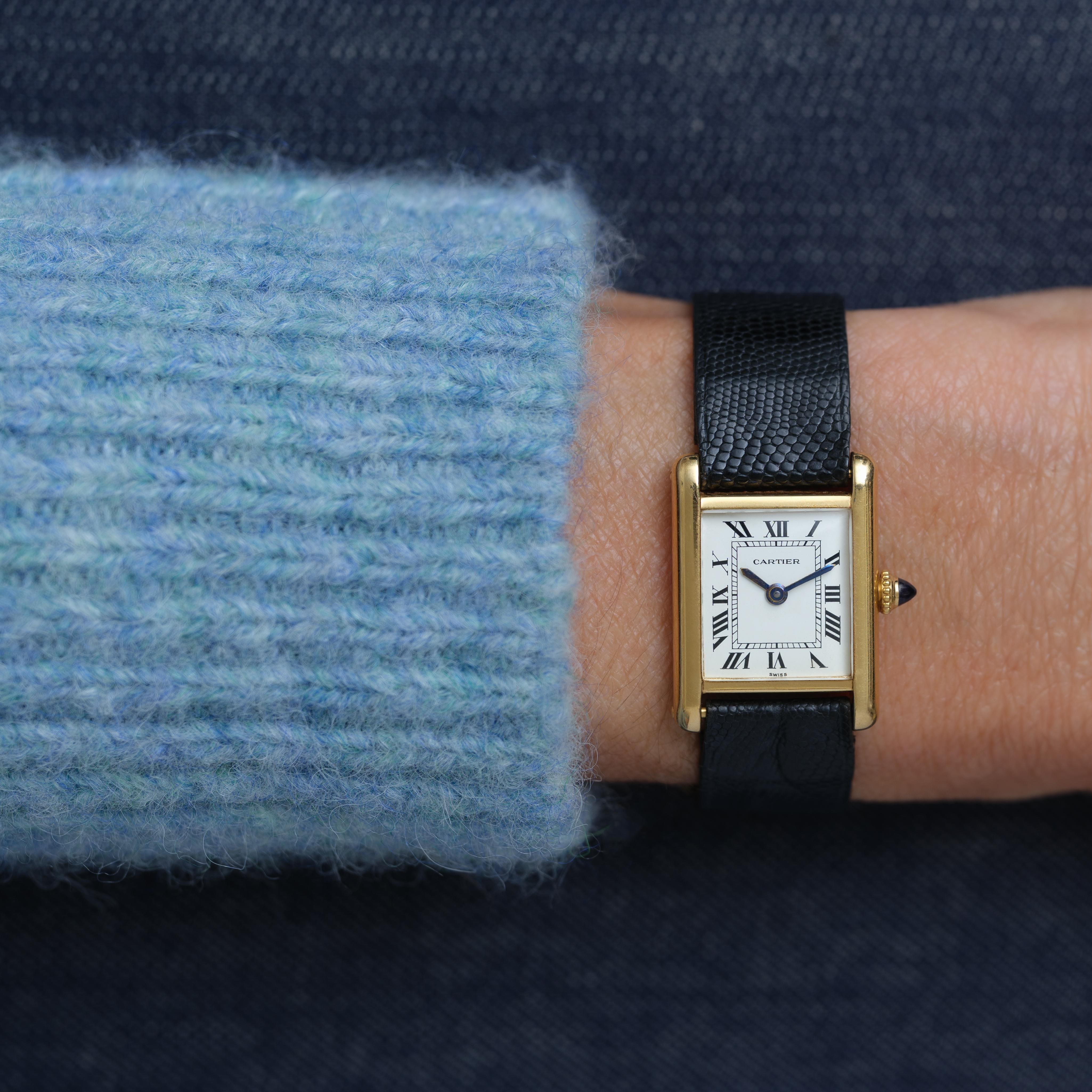 Vintage Cartier Tank Louis Modell 7808 18k Gelbgold auf Deployment Schnalle im Angebot 5