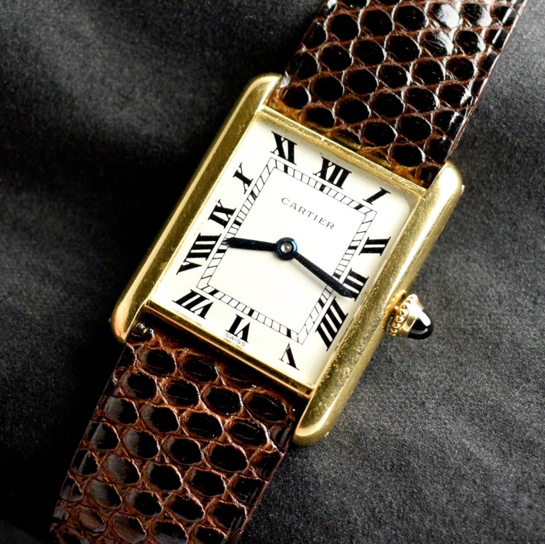 Vintage Cartier Tank Louis New York 18K Yellow Gold Manual Wind Swiss Dial  1970s For Sale at 1stDibs