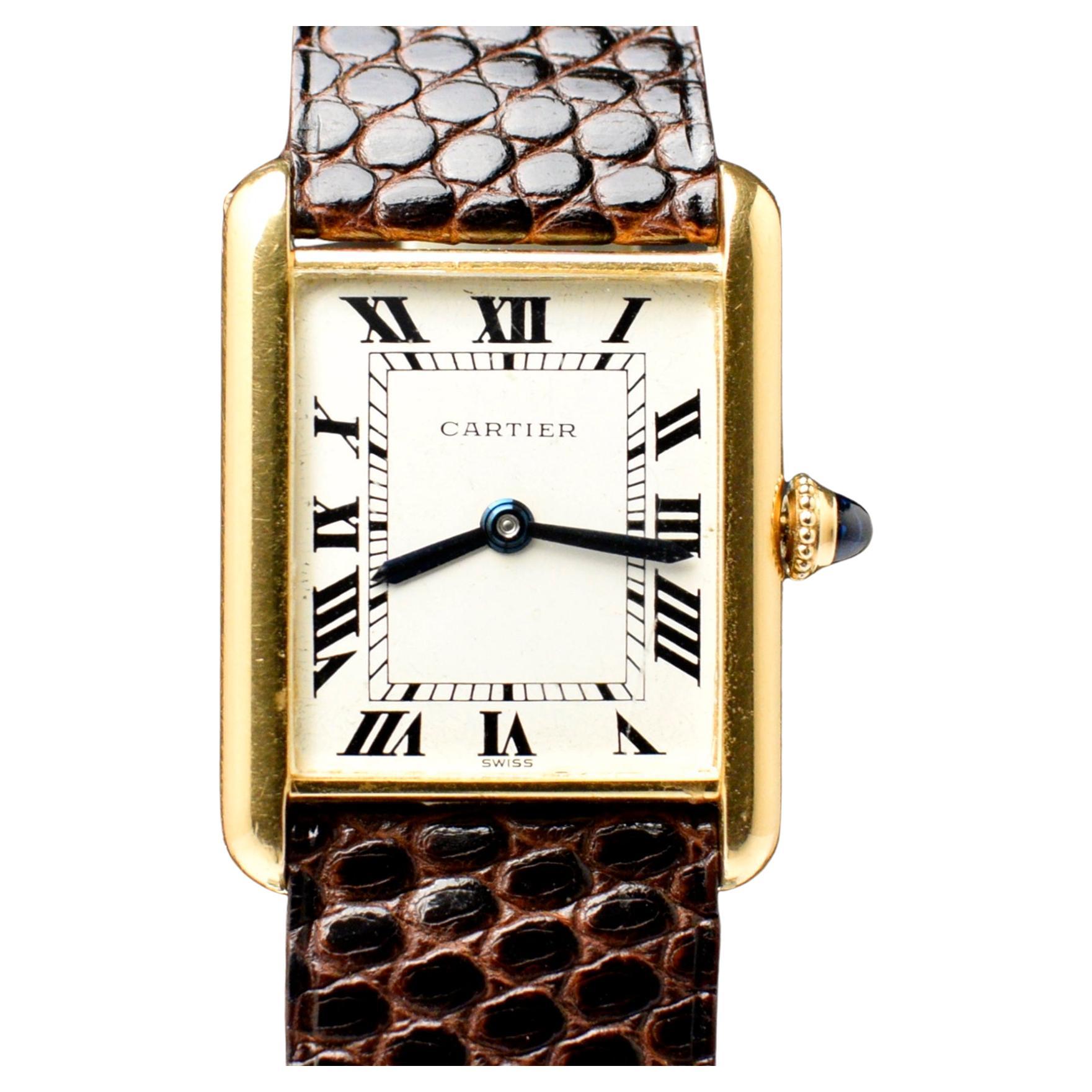Vintage Cartier Tank Louis New York 18K Yellow Gold Manual Wind Swiss Dial 1970s