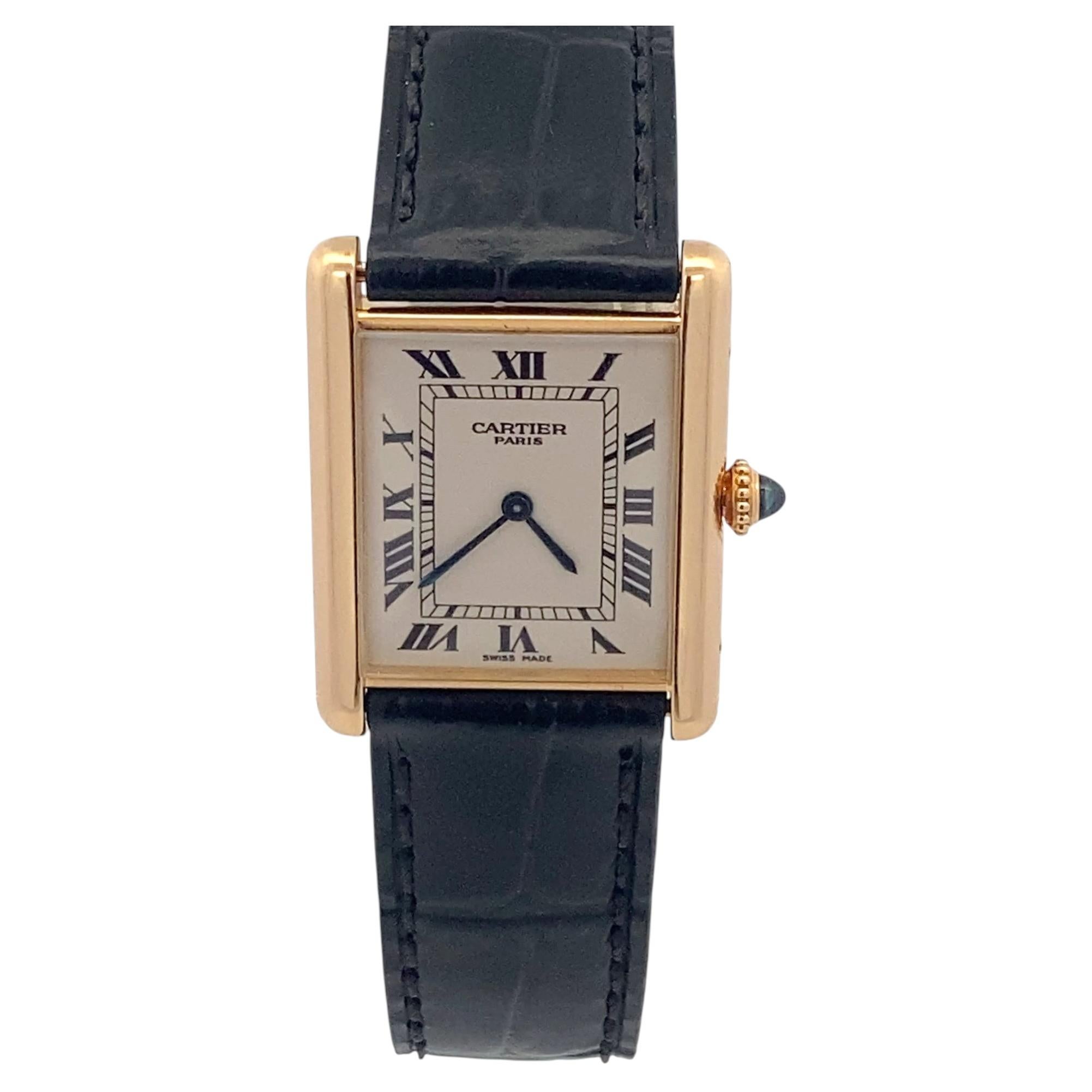 Reloj de pulsera vintage Cartier Tank Must de oro amarillo de 18 quilates con mecanismo de cuarzo, 24xx30 mm