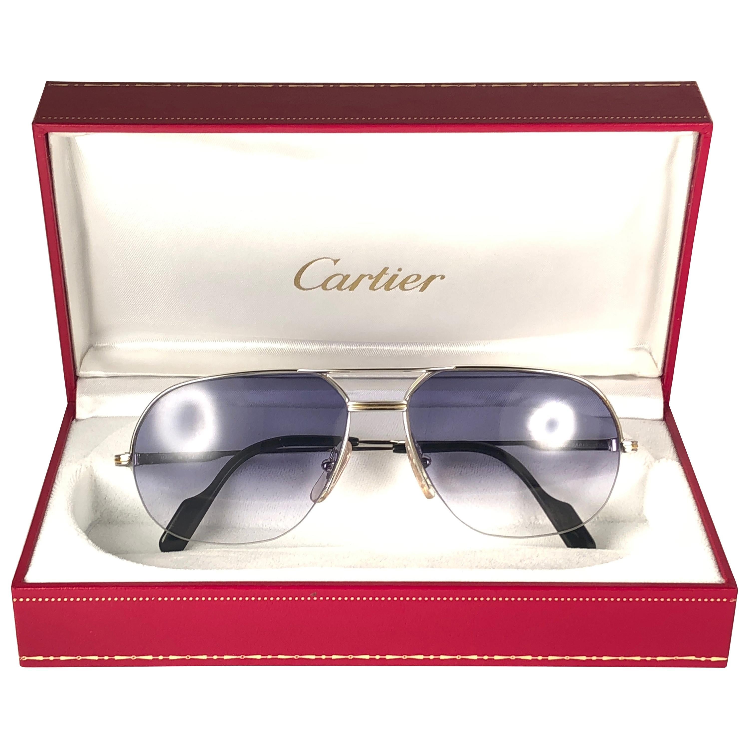 Vintage Cartier Tank Orsay Half Frame 56mm Platine Gold Sunglasses France