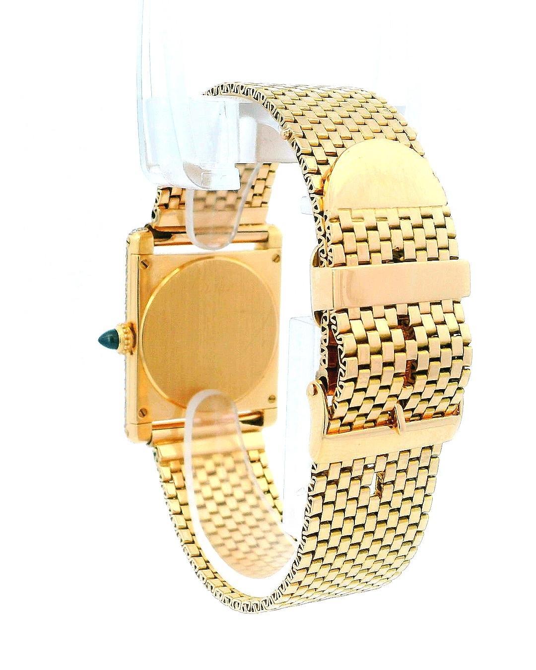 Vintage Cartier Tank Paris 18K Gelbgold & Pave Zifferblatt Lünette Box & Papiere im Zustand „Hervorragend“ im Angebot in Great Neck Plaza, NY