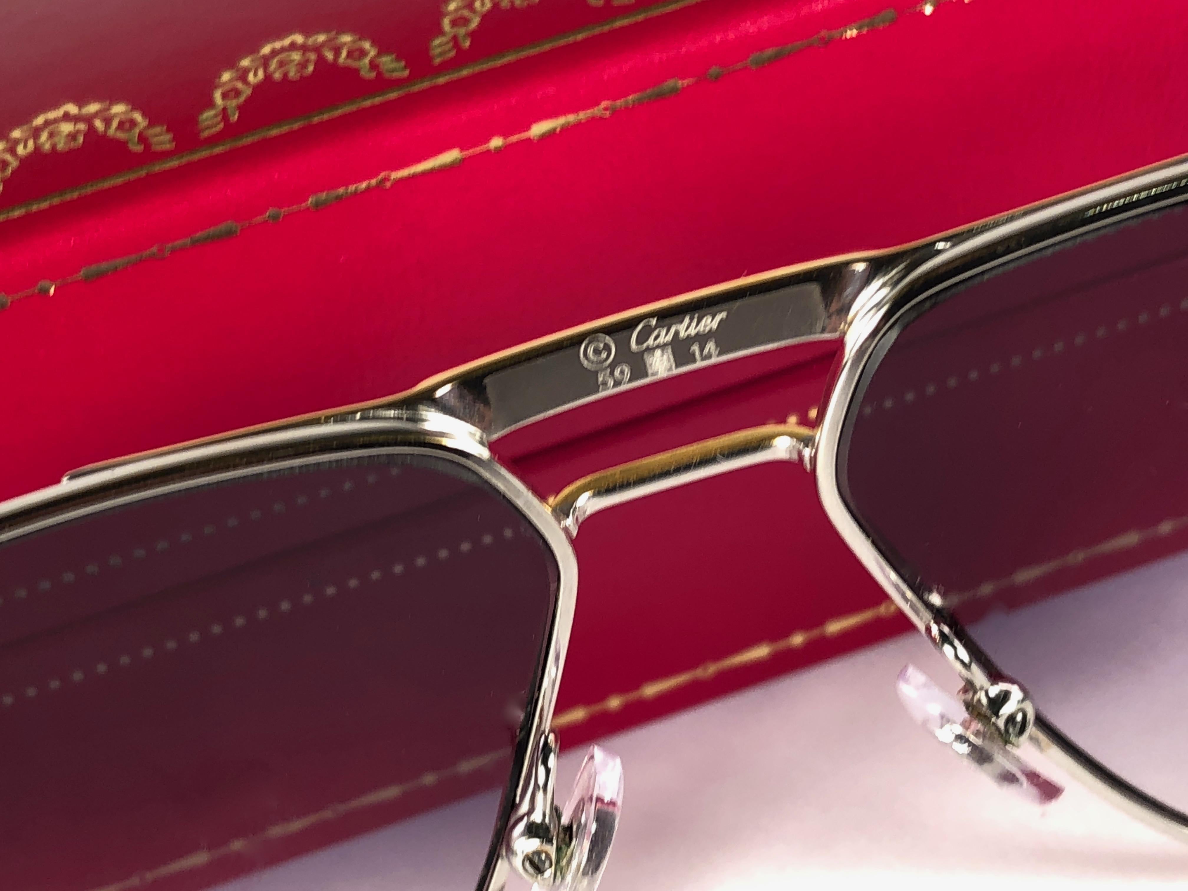 Vintage Cartier Tank Platine 59mm Medium France 18k Gold Plated Sunglasses For Sale 1