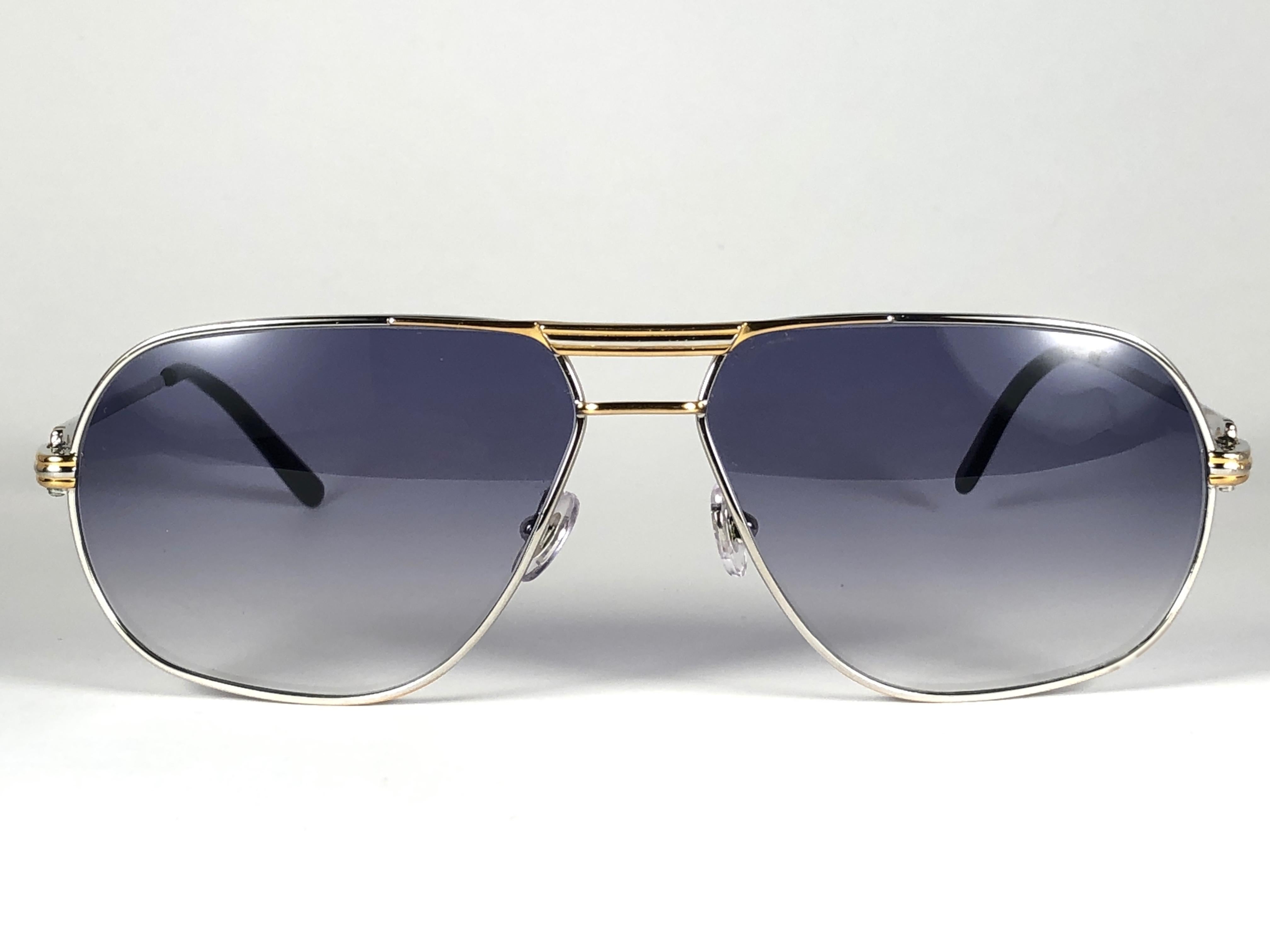 Vintage Cartier Tank Platine 59mm Large France 18k Gold Plated Sunglasses For Sale 1