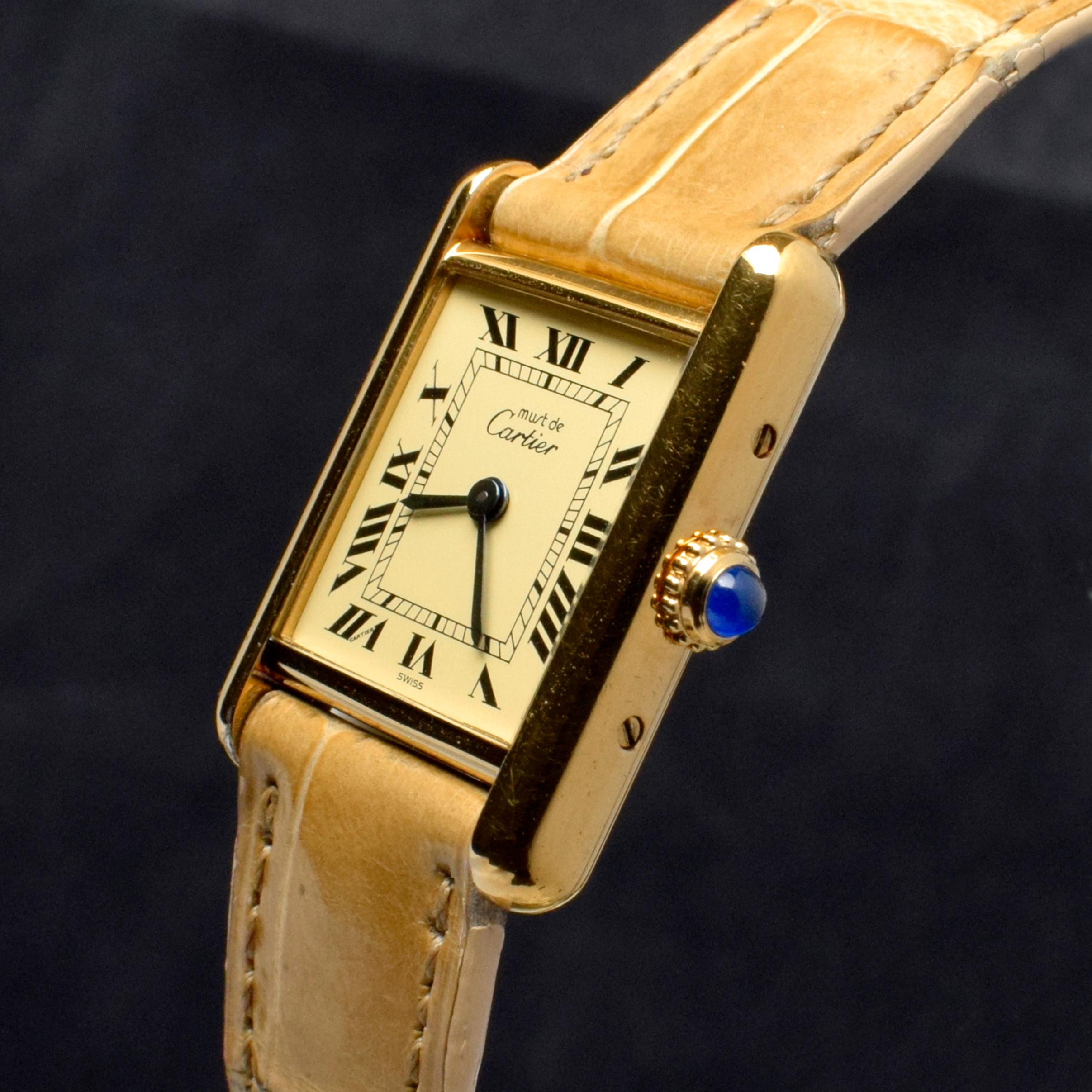 Vintage Cartier Tank Vermeil Gold Plated Silver Quartz 366001 , 1980s In Good Condition In Central & Western District, HK