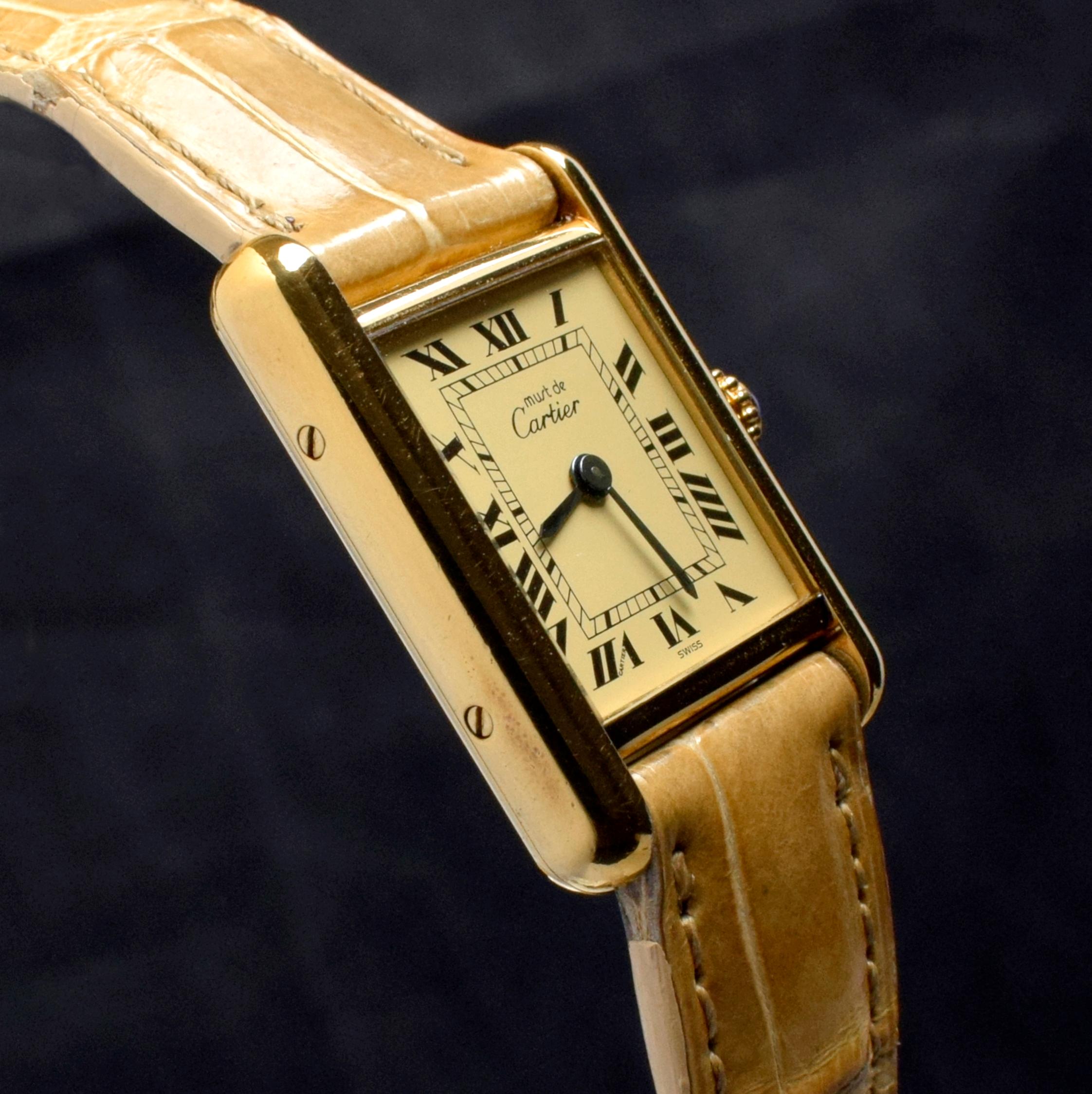 Women's or Men's Vintage Cartier Tank Vermeil Gold Plated Silver Quartz 366001 , 1980s