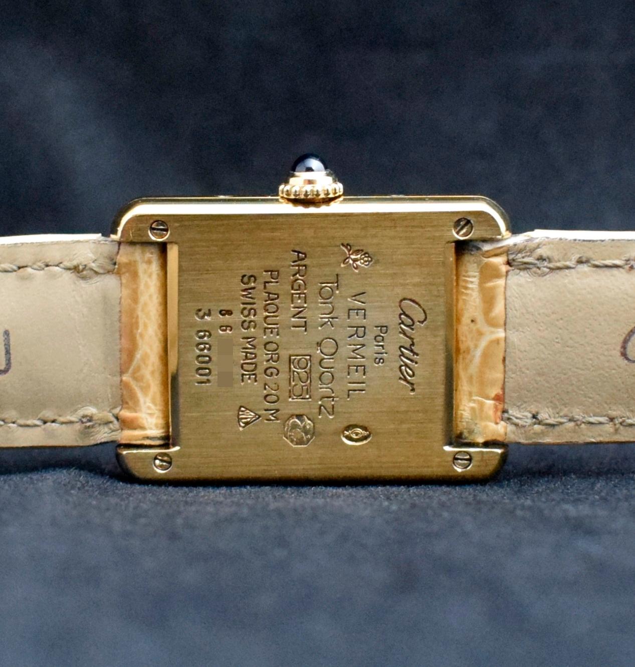 Vintage Cartier Tank Vermeil Gold Plated Silver Quartz 366001 , 1980s 1