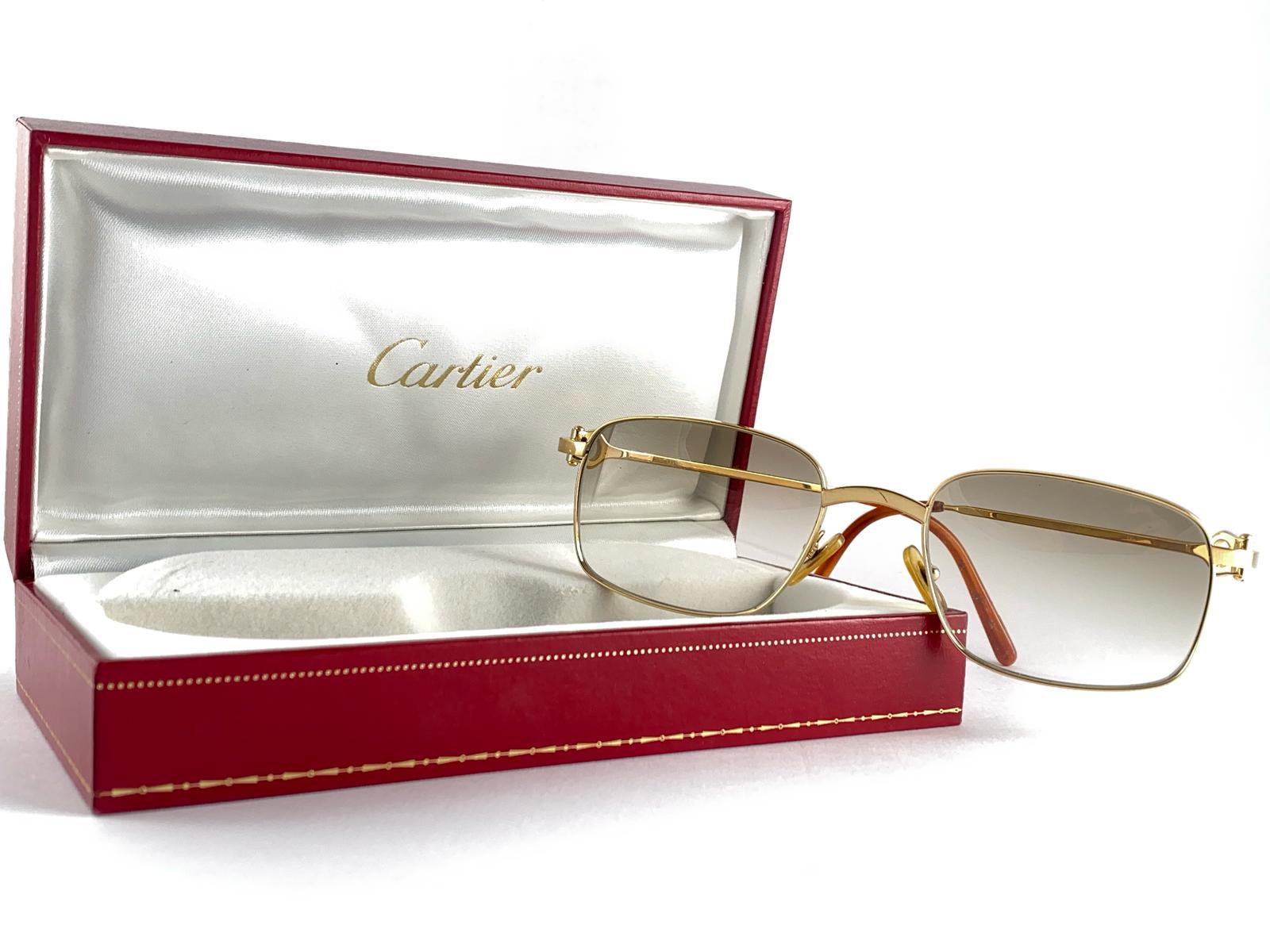 Vintage Cartier Temper 54mm 18k Gold Sunglasses Made in France For Sale 2