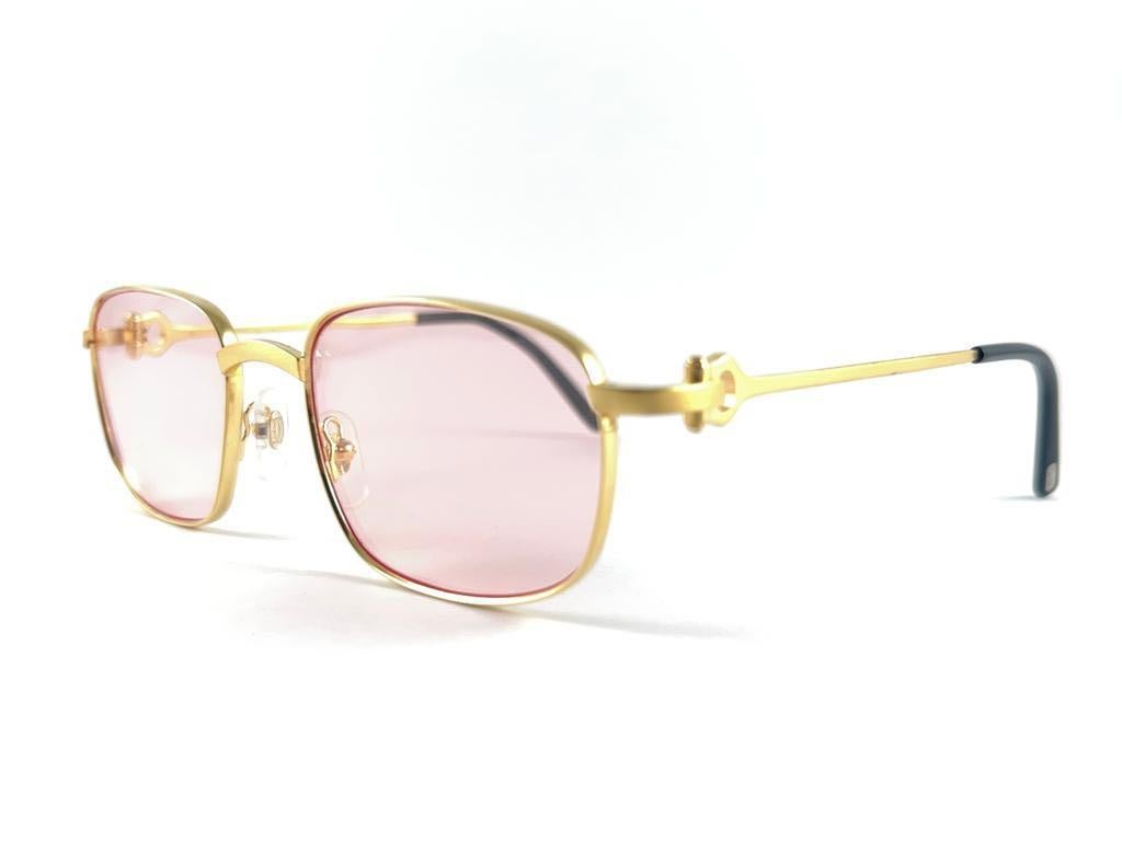 Vintage Cartier Temper 54mm Brushed 18k Gold Sunglasses France 6