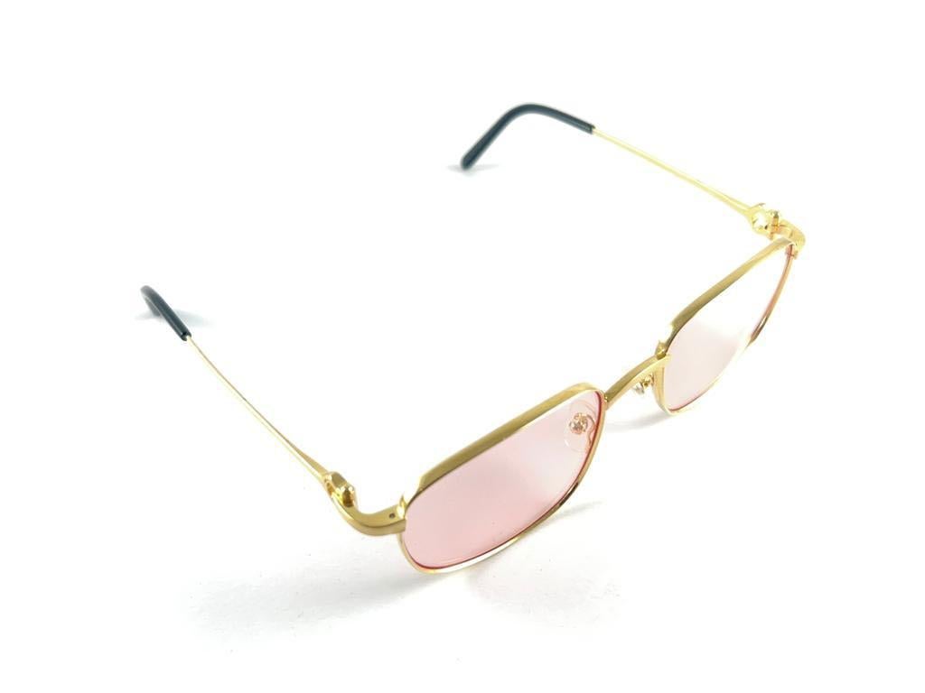 Vintage Cartier Temper 54mm Brushed 18k Gold Sunglasses France 7