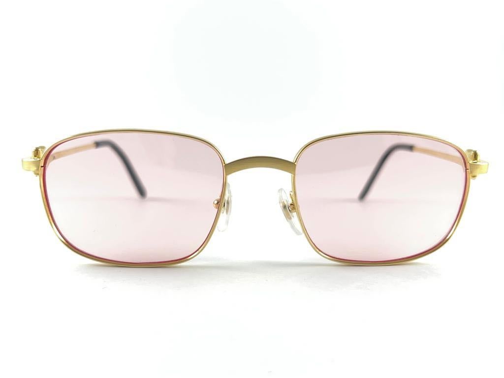 Women's or Men's Vintage Cartier Temper 54mm Brushed 18k Gold Sunglasses France