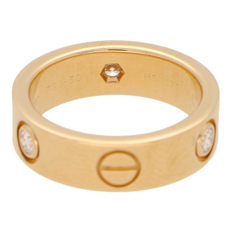 Vintage Cartier Three Diamond Love Ring Set in 18k Yellow Gold In Good Condition For Sale In London, GB