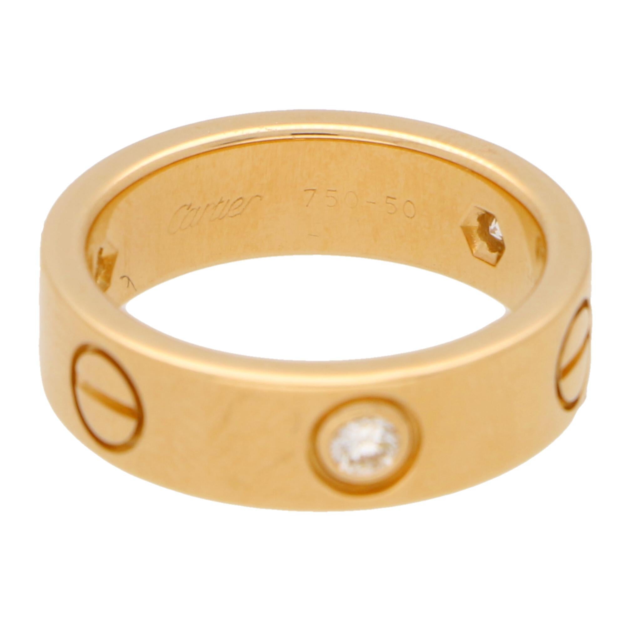 Modern Vintage Cartier Three Diamond Love Ring Set in 18k Yellow Gold