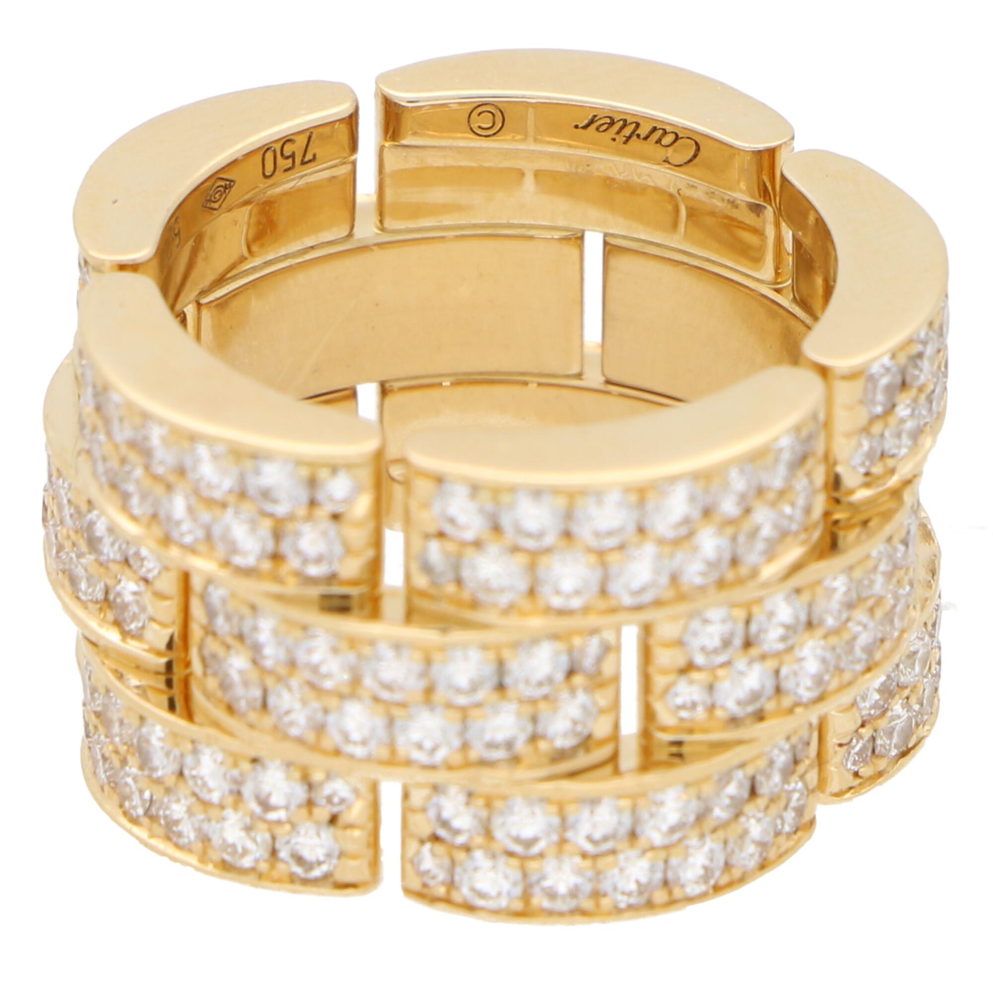 Modern Vintage Cartier Three Row Maillon Panthère Bombè Ring Set in 18k Yellow Gold