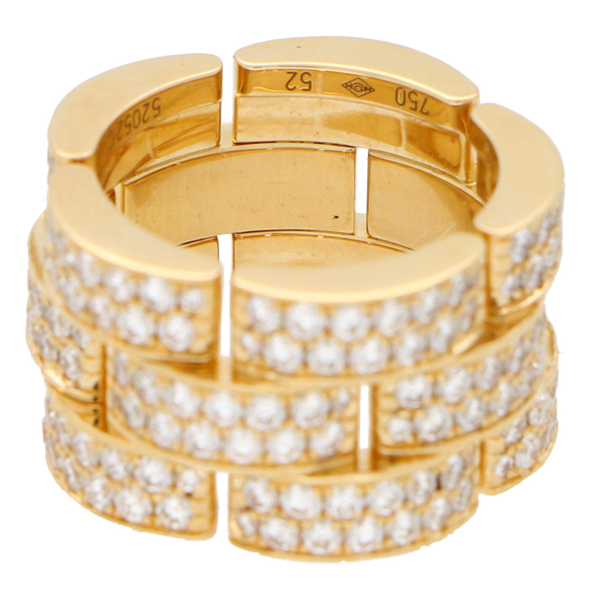 Round Cut Vintage Cartier Three Row Maillon Panthère Bombè Ring Set in 18k Yellow Gold