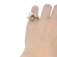 Vintage Cartier Toi et Moi 18k Gold Pearl Bypass Ring
