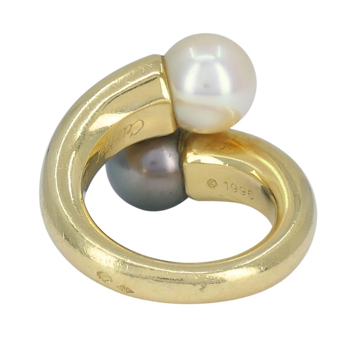 Vintage Cartier Toi et Moi 18k Gold Perle Bypass Ring Damen im Angebot