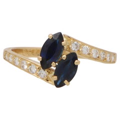 Vintage Cartier Toi-et-moi Marquise Sapphire and Diamond Crossover Ring in Gold