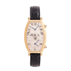 Vintage Cartier Tonneau Dual-Time 18k Yellow Gold Large Size