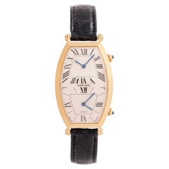 Vintage Cartier Tonneau Dual-Time 18k Yellow Gold Large Size