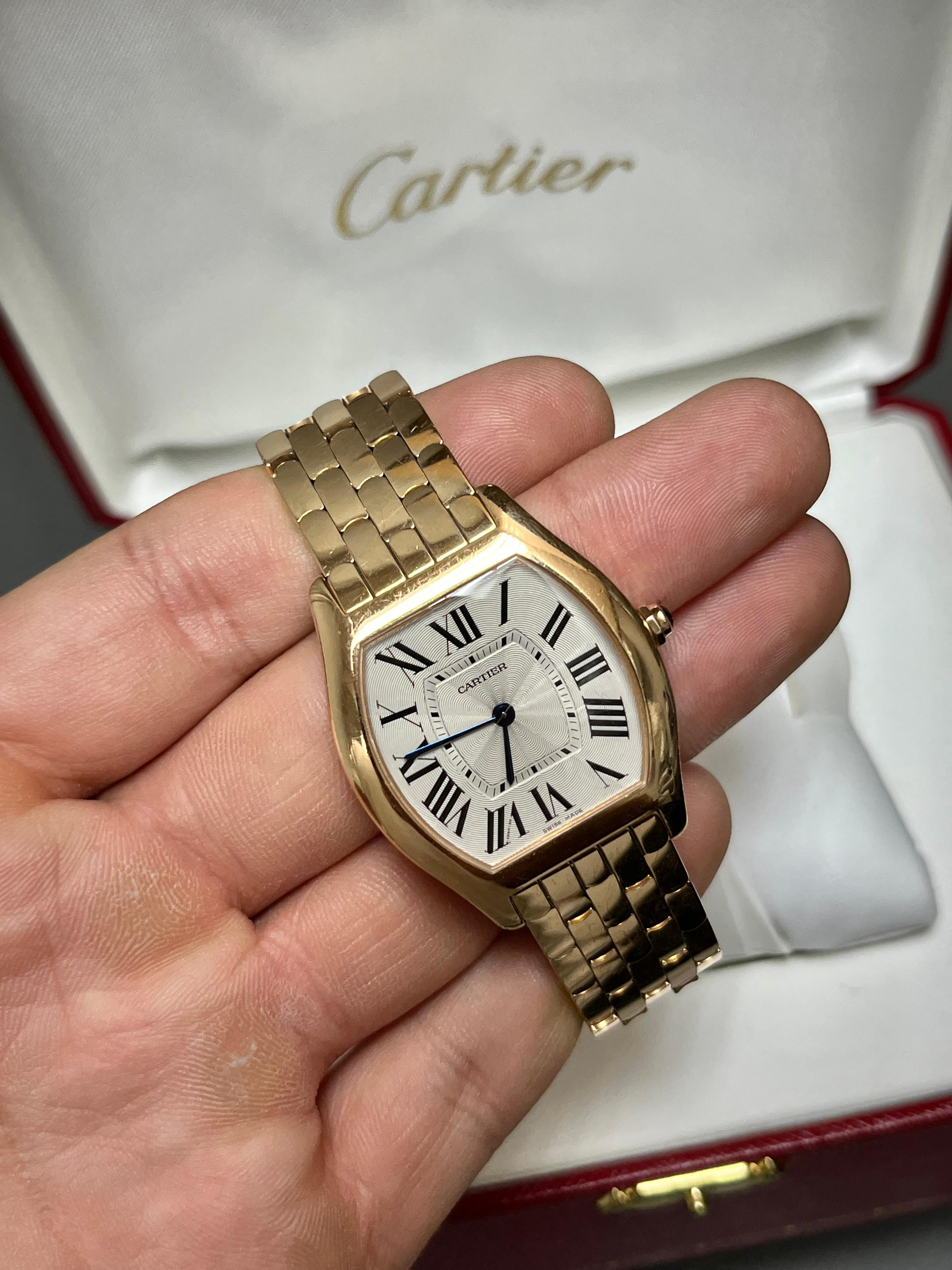 Cartier Montre Tonneau Tortue en or rose 18 carats pour femme avec bote d'origine, 1990 Excellent état - En vente à Miami, FL