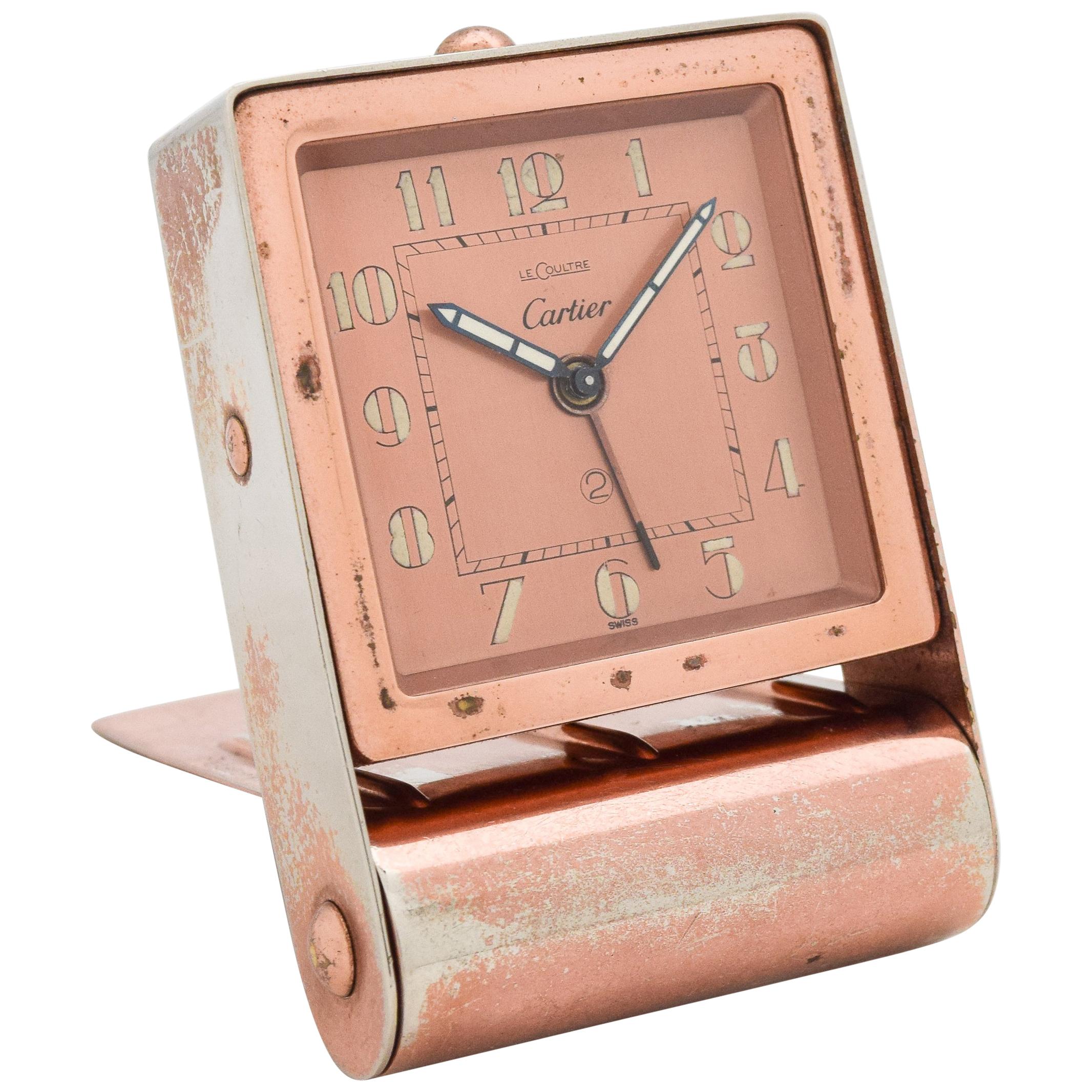 Vintage Cartier Travel Clock with a Jaeger LeCoultre Movement, 1940s For Sale