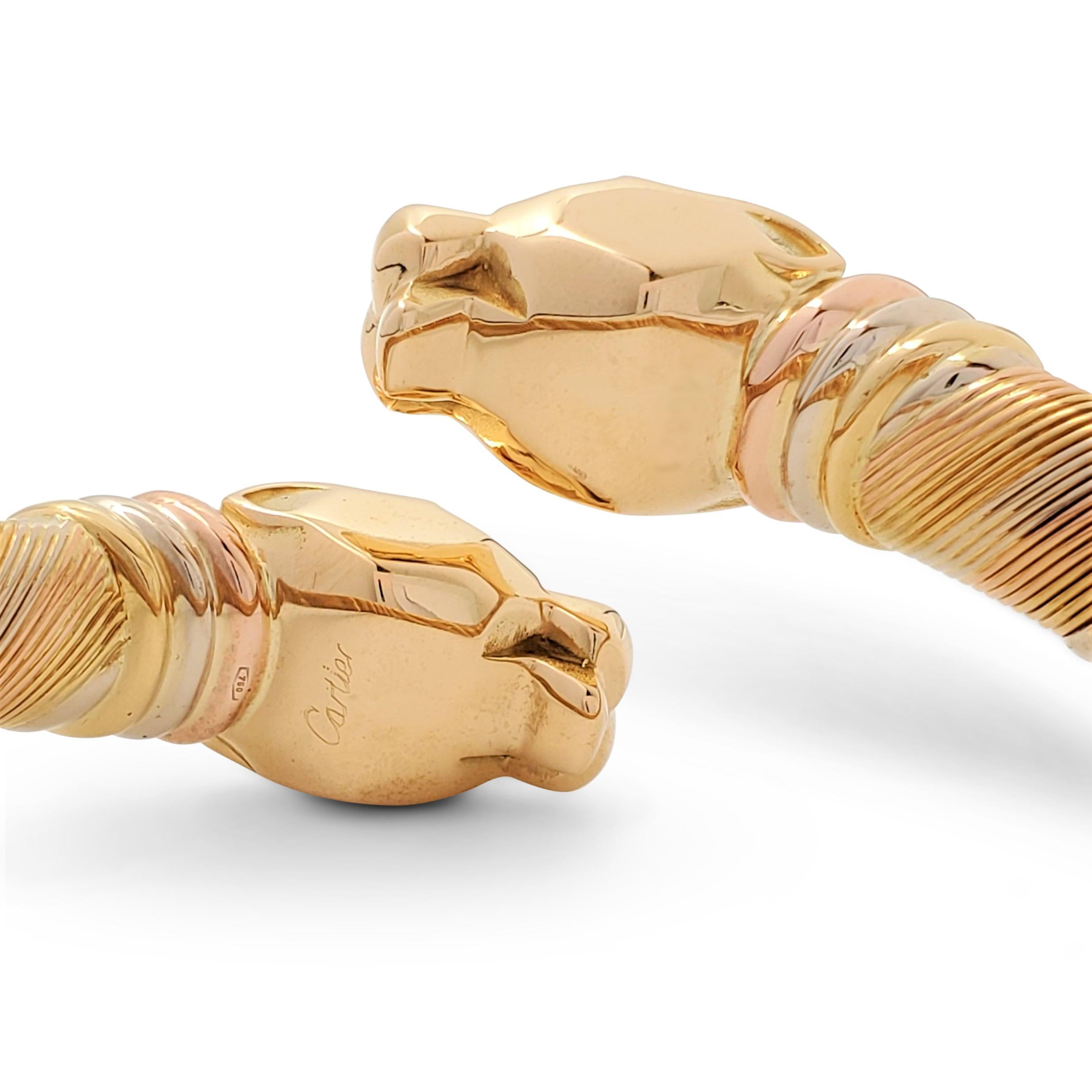 Vintage Cartier Dreifarbiges Gold Doppelkopf Panthère Bypass-Armband 4